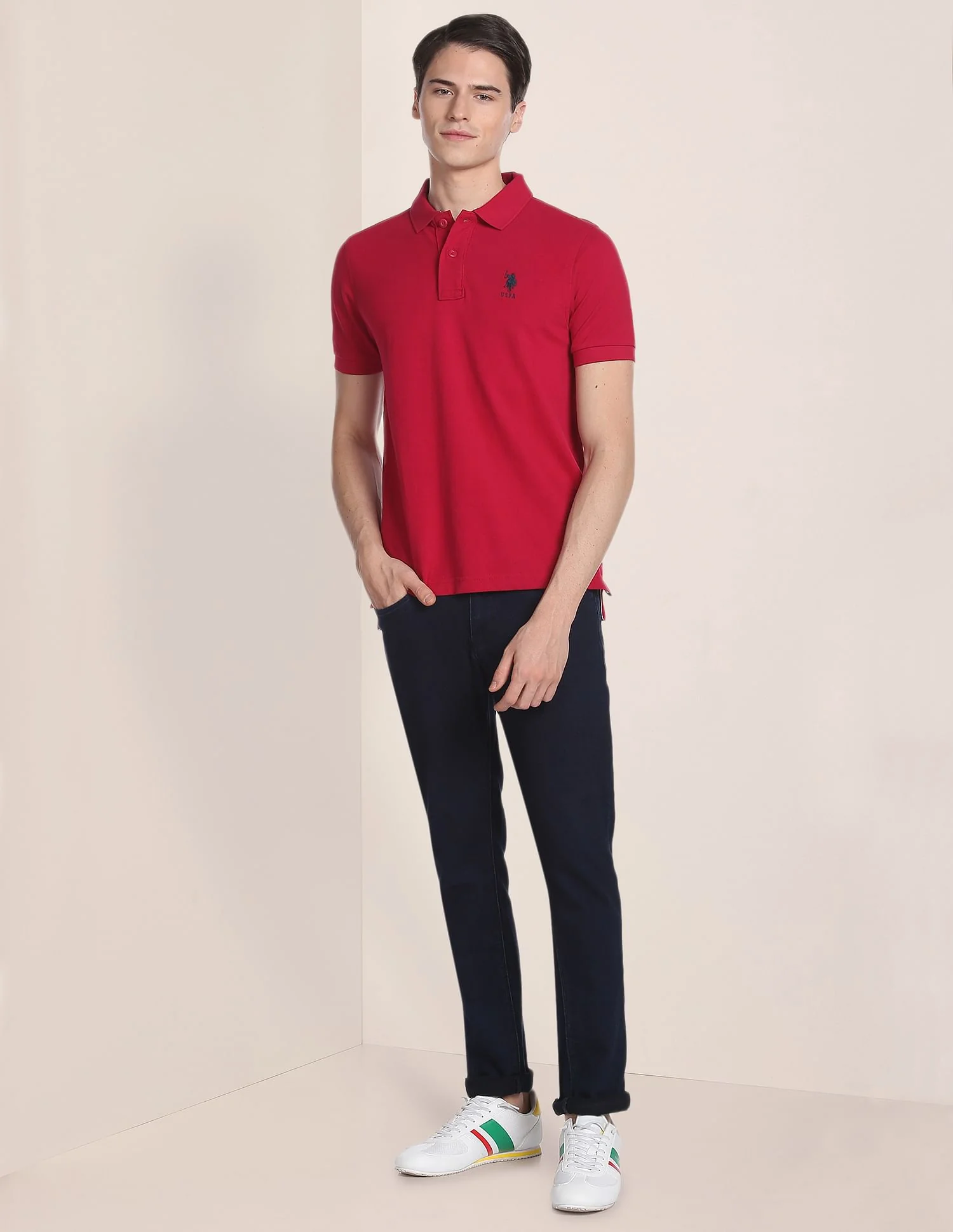 Ribbed Collar Solid Polo Shirt - Image 3