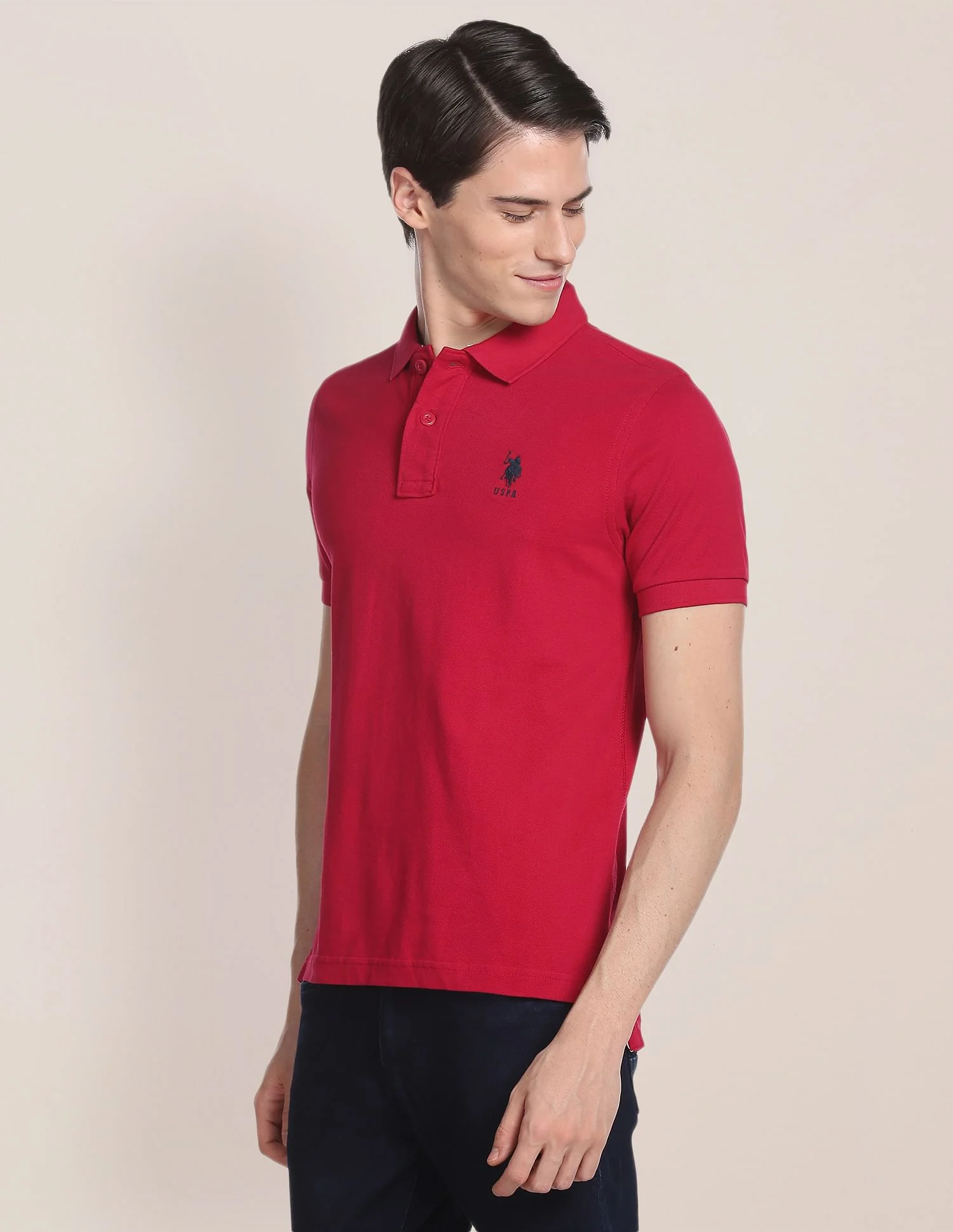 Ribbed Collar Solid Polo Shirt - Image 4