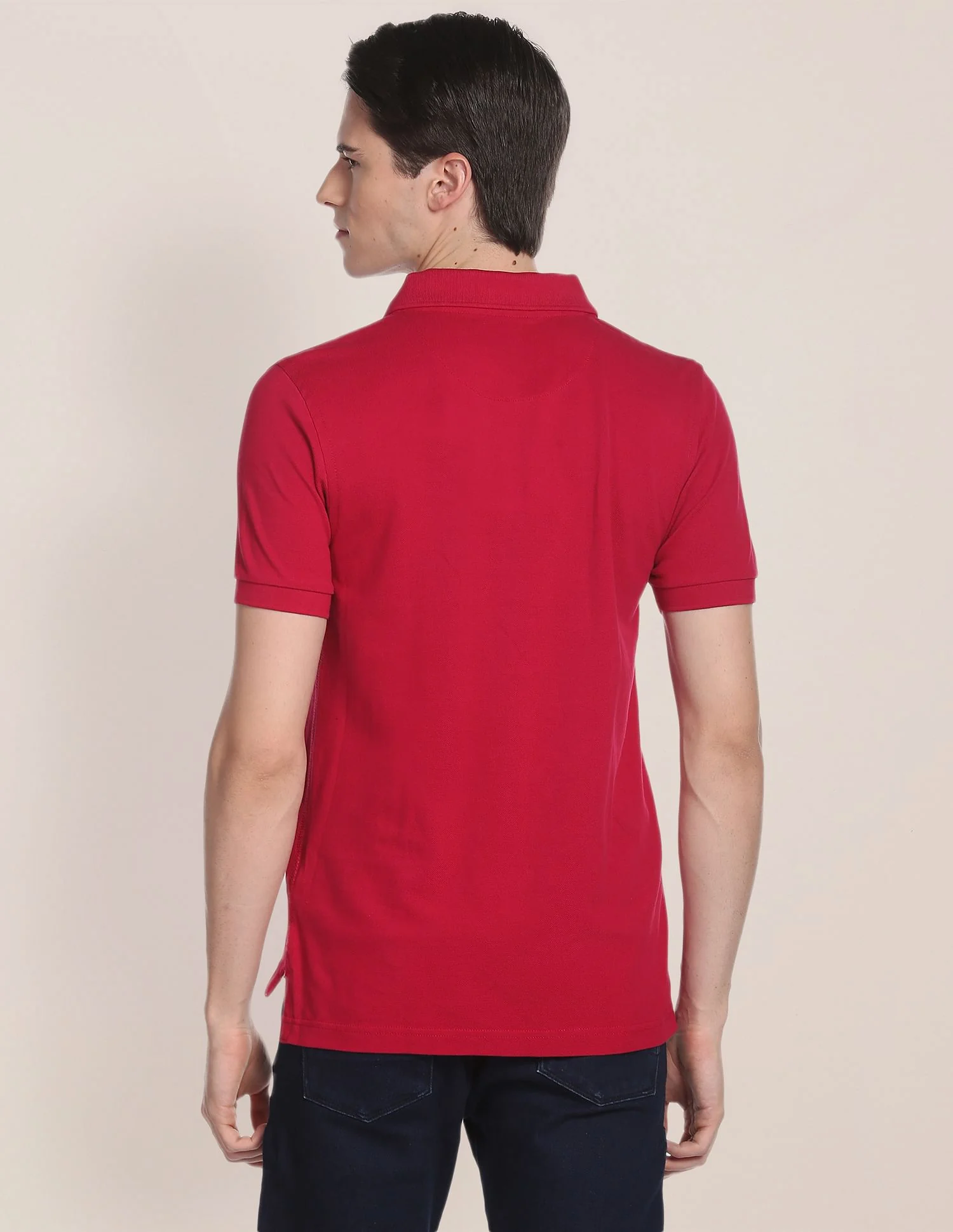 Ribbed Collar Solid Polo Shirt - Image 5