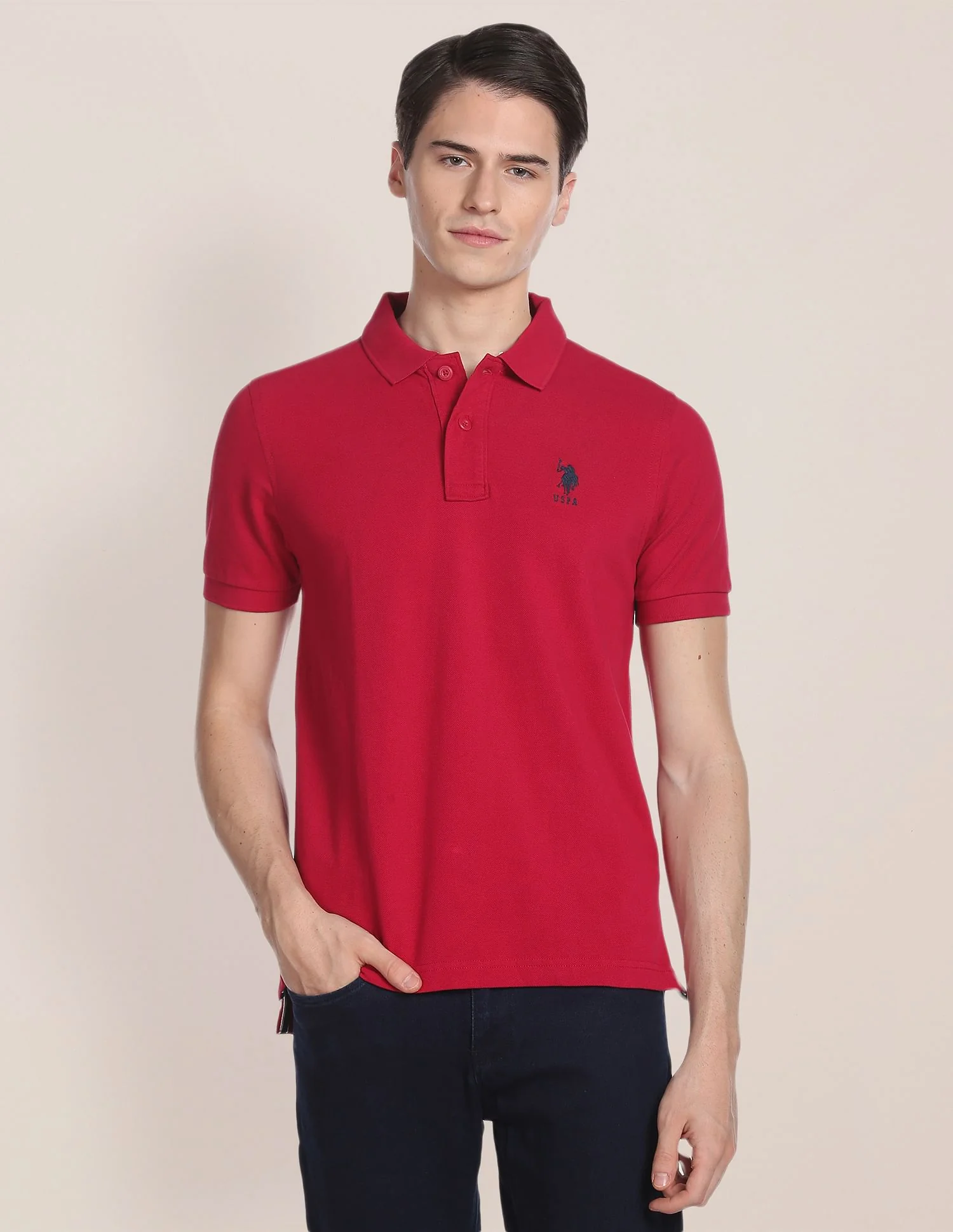 Ribbed Collar Solid Polo Shirt - Image 6