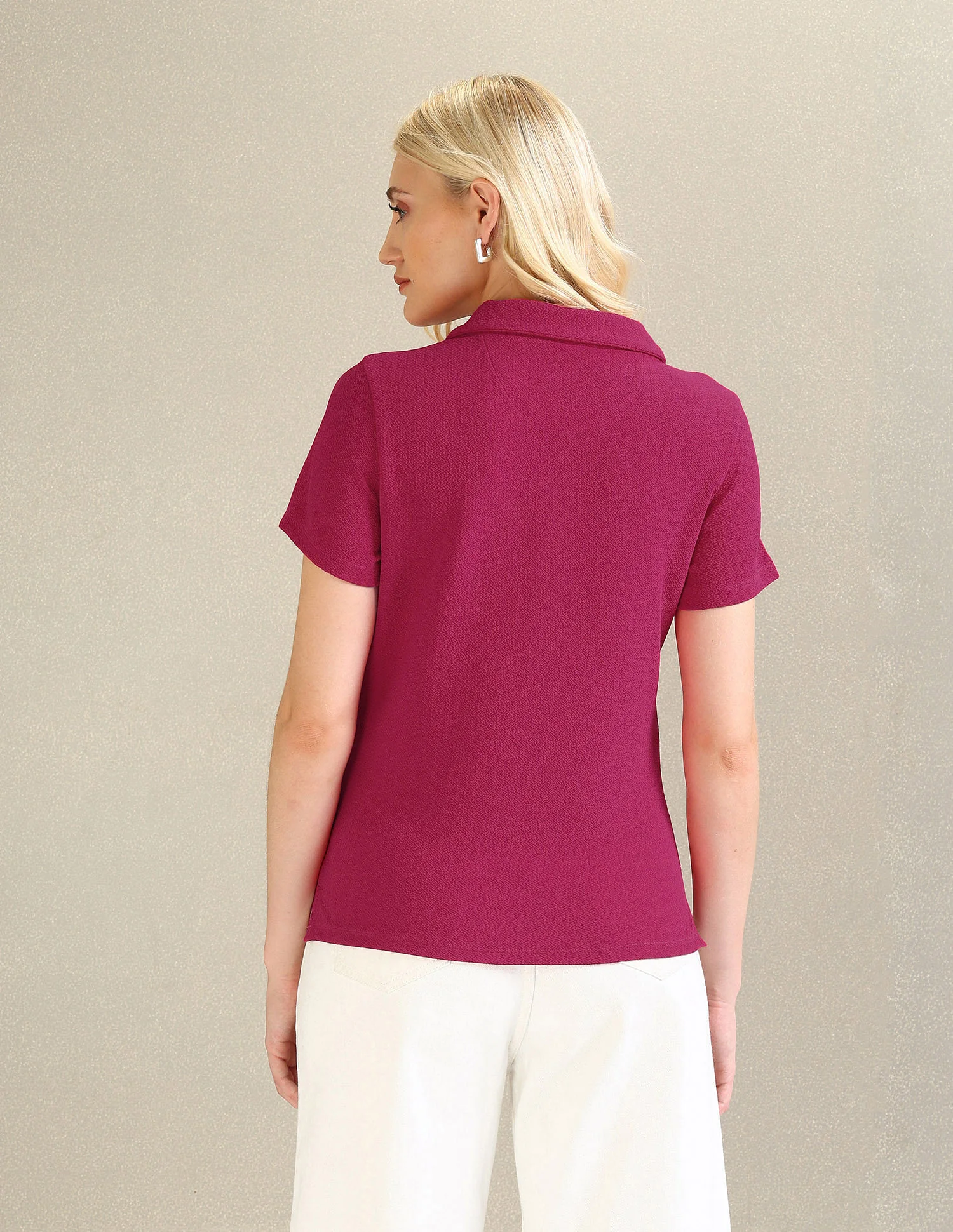 Ribbed Collar Textured Polo Shirt - Image 5