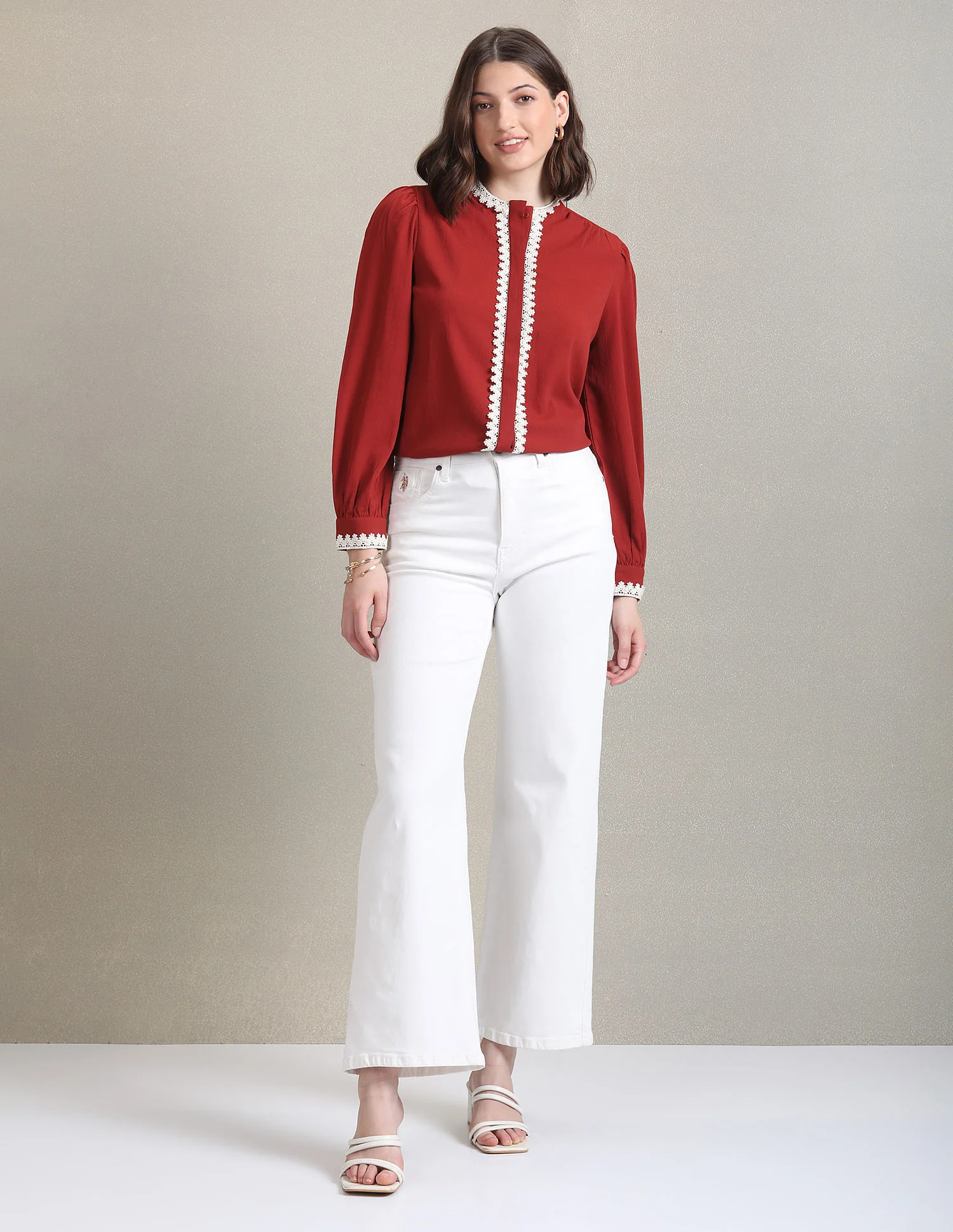 Round Neck Lace Trim Top - Image 3