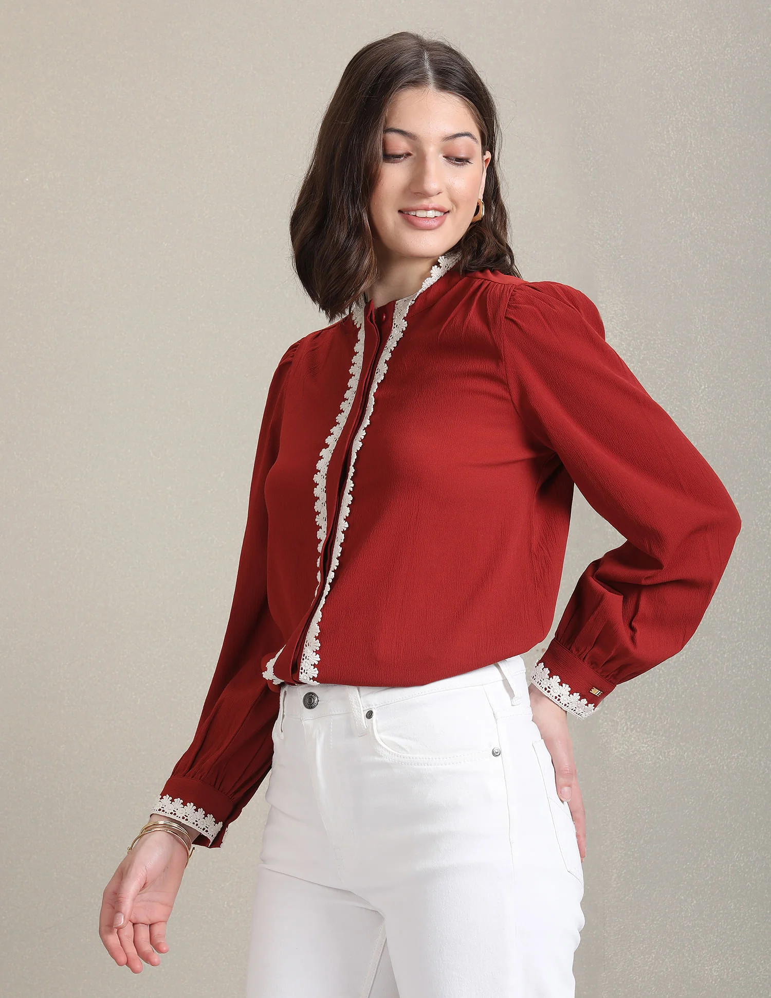Round Neck Lace Trim Top - Image 4