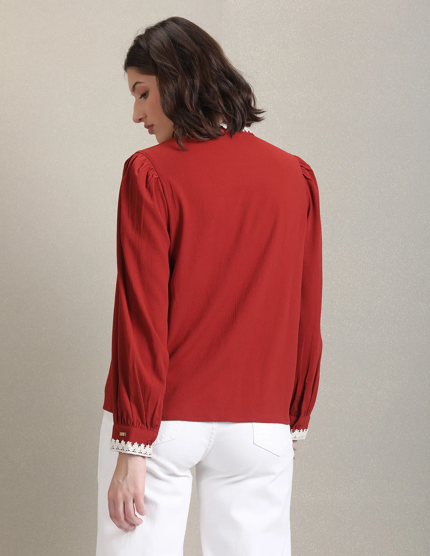 Round Neck Lace Trim Top - Image 5
