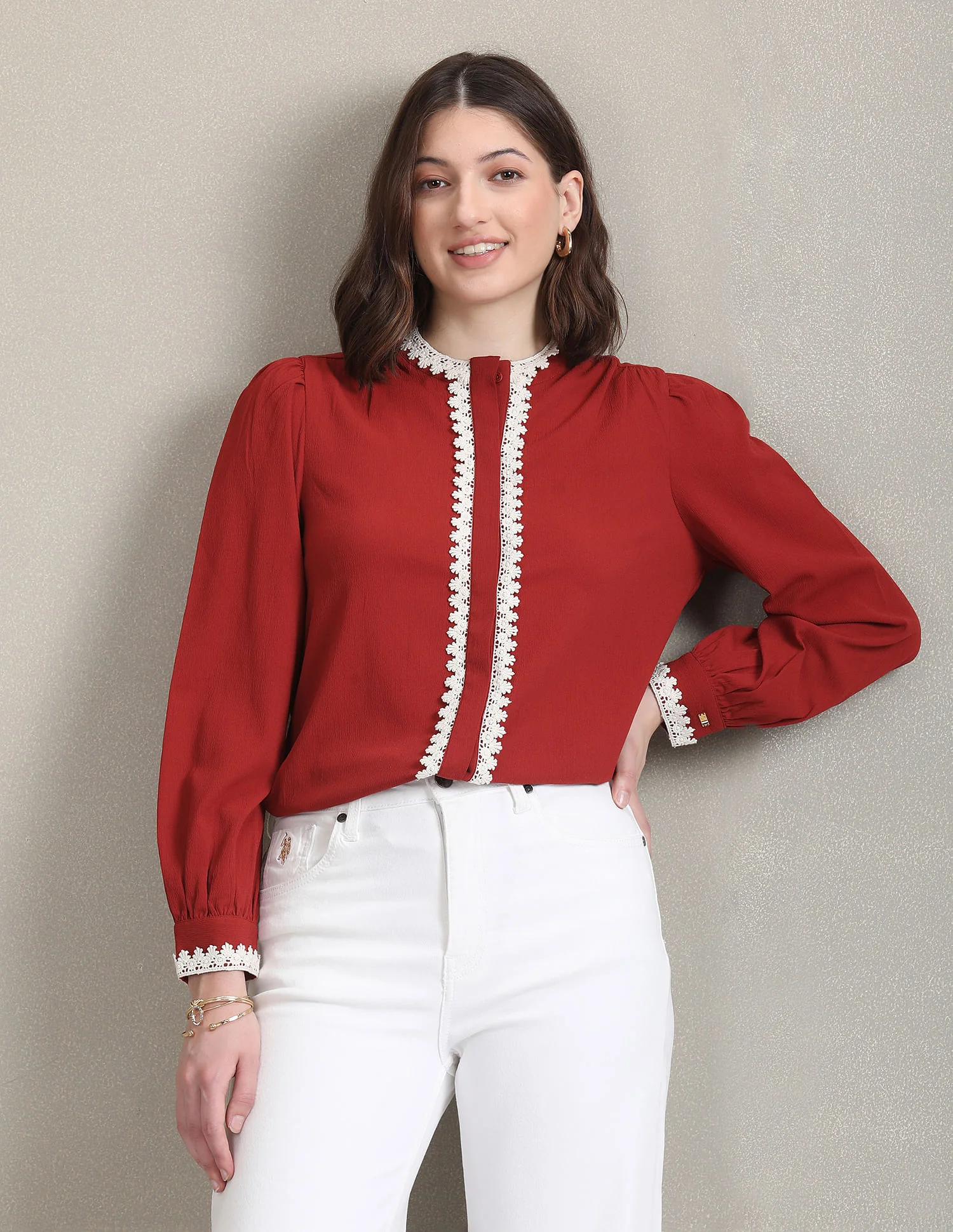 Round Neck Lace Trim Top - Image 6