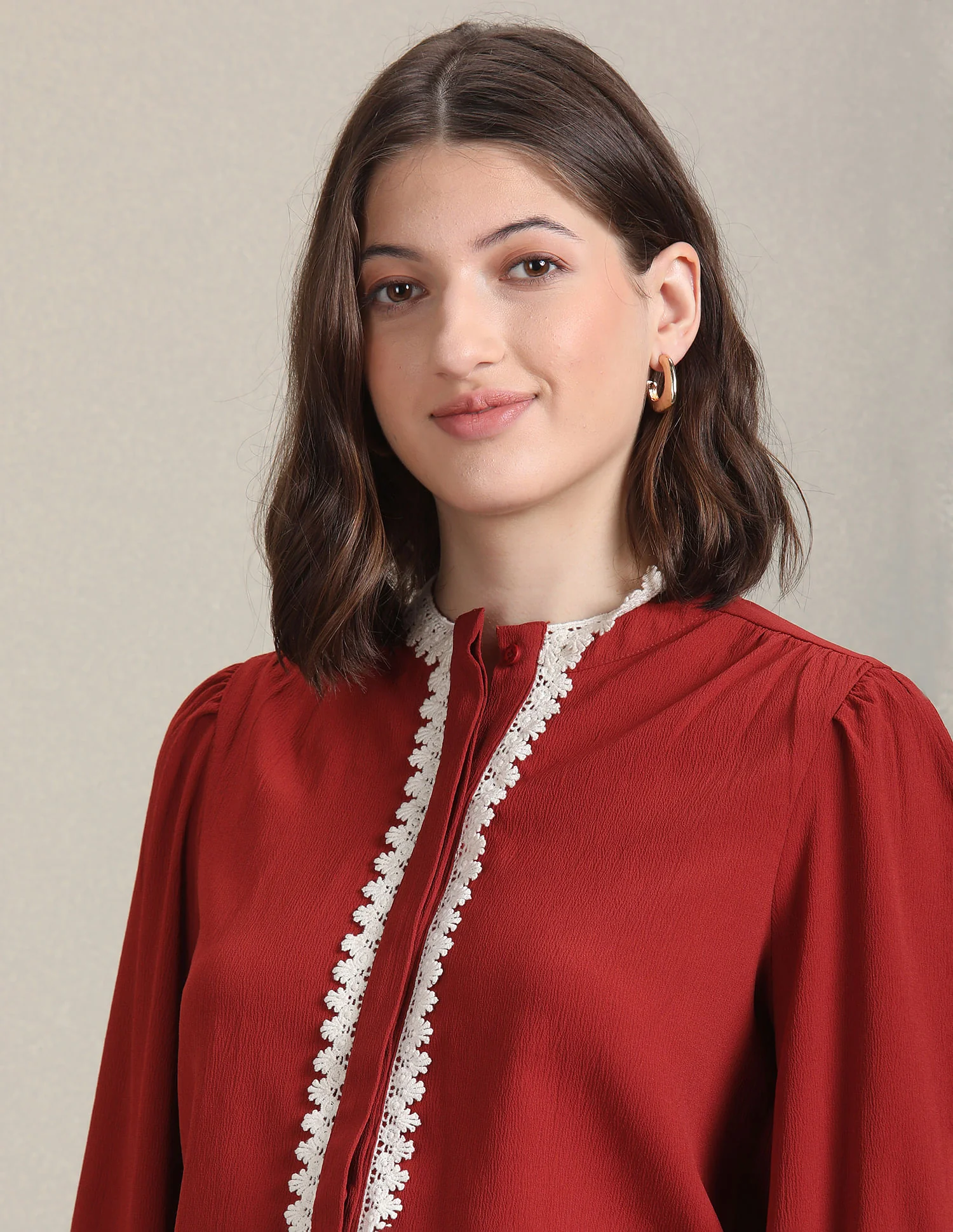 Round Neck Lace Trim Top - Image 7