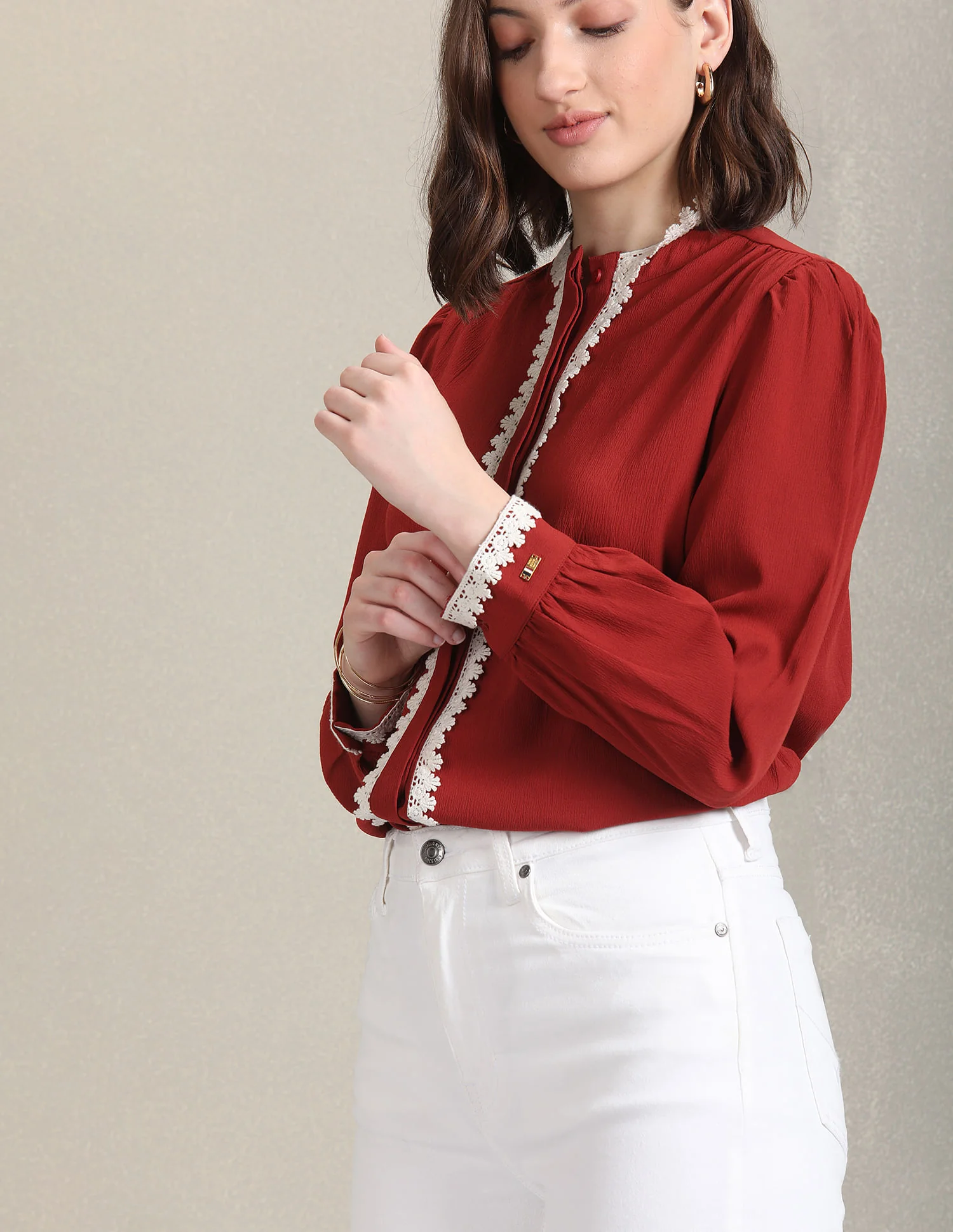 Round Neck Lace Trim Top - Image 8