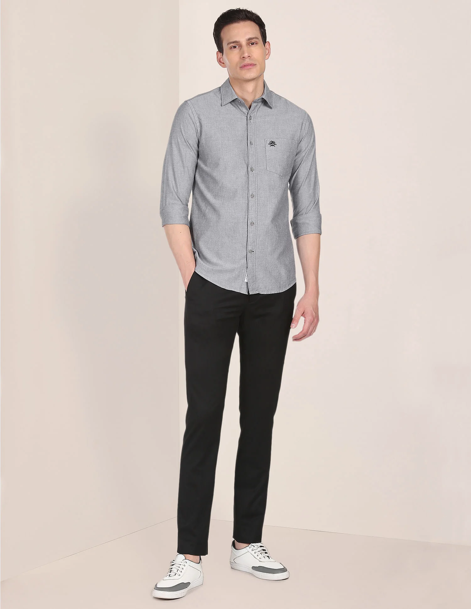 Rounded Cuff Cotton Solid Casual Shirt - Image 3