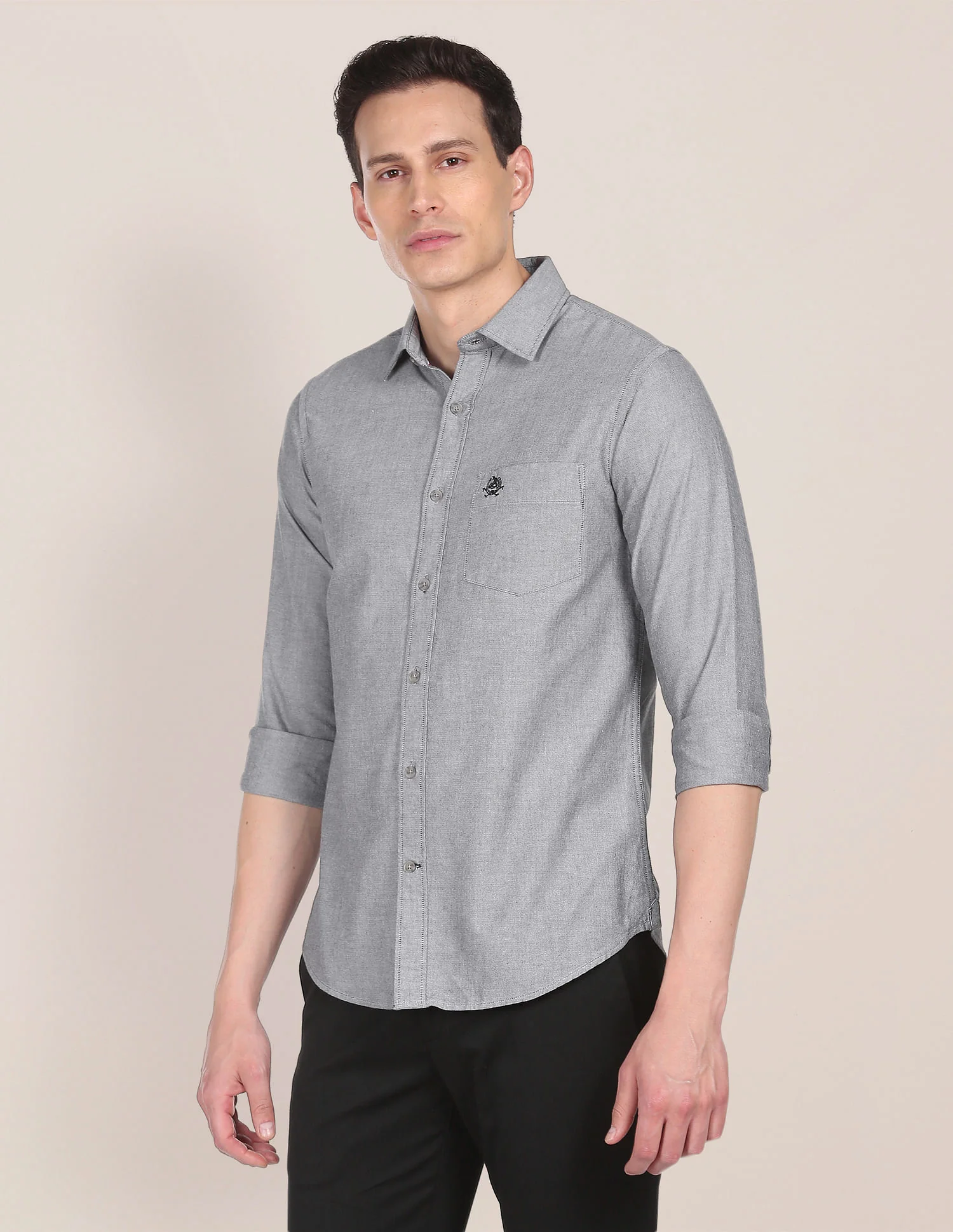 Rounded Cuff Cotton Solid Casual Shirt - Image 4