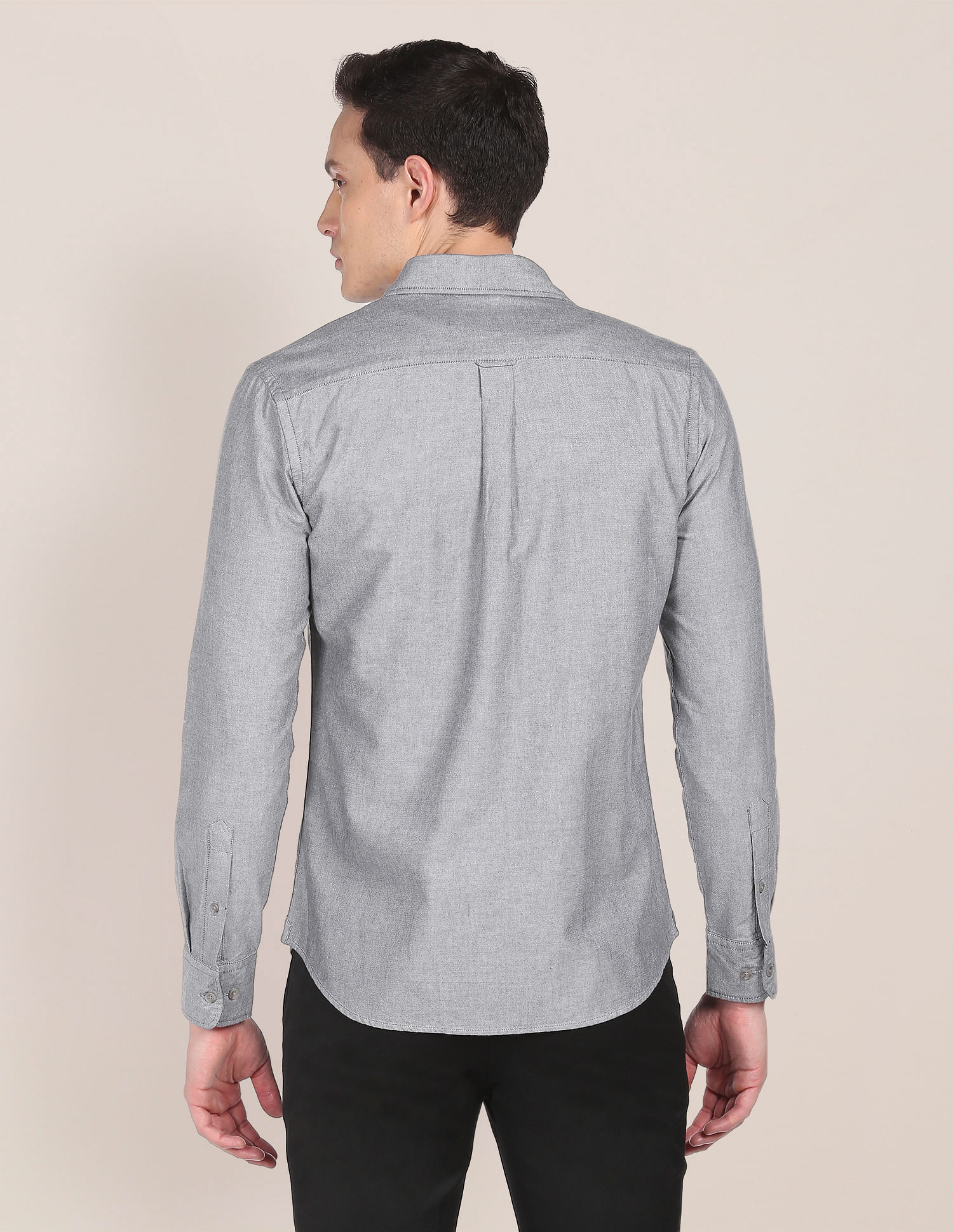 Rounded Cuff Cotton Solid Casual Shirt - Image 5