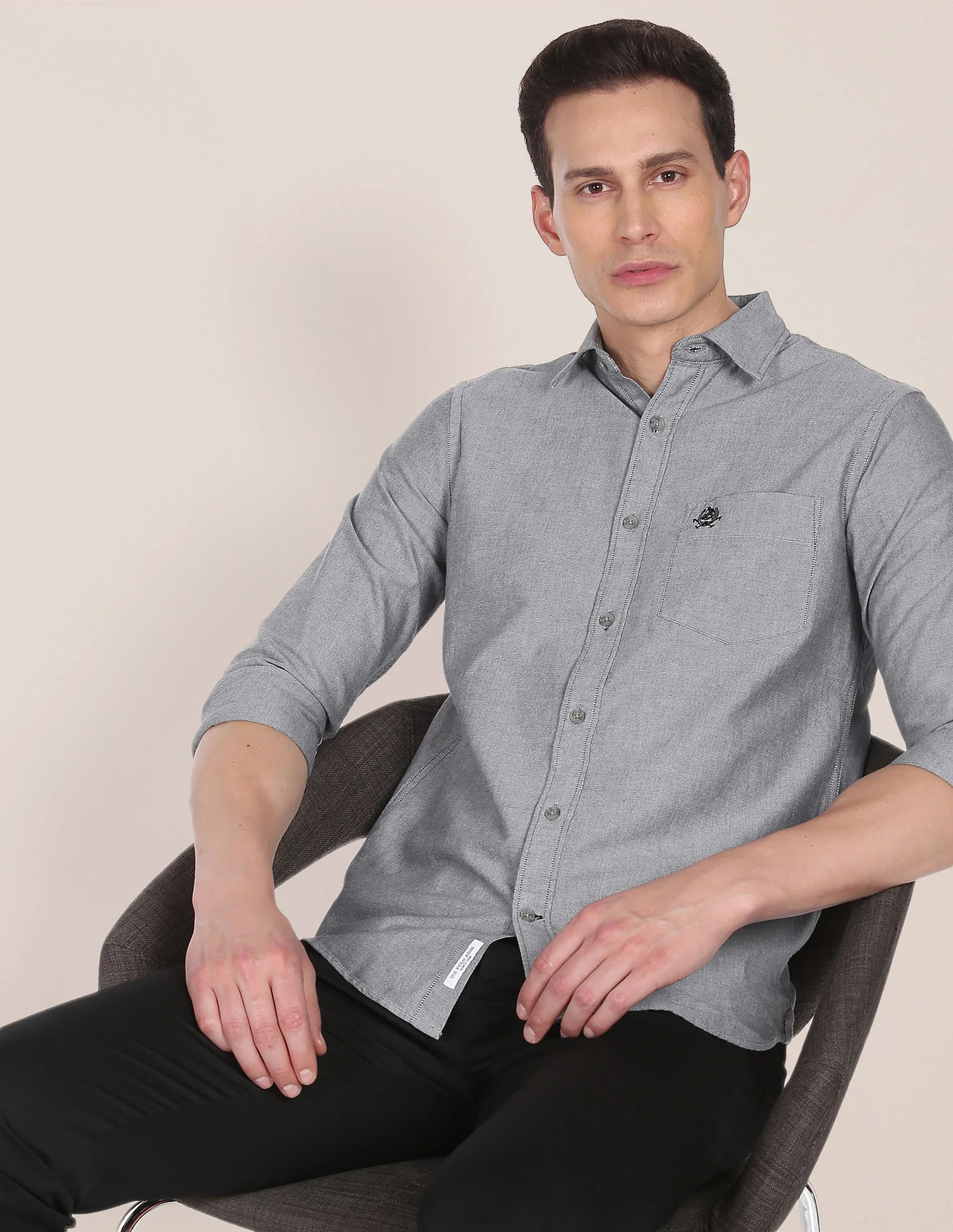 Rounded Cuff Cotton Solid Casual Shirt - Image 6