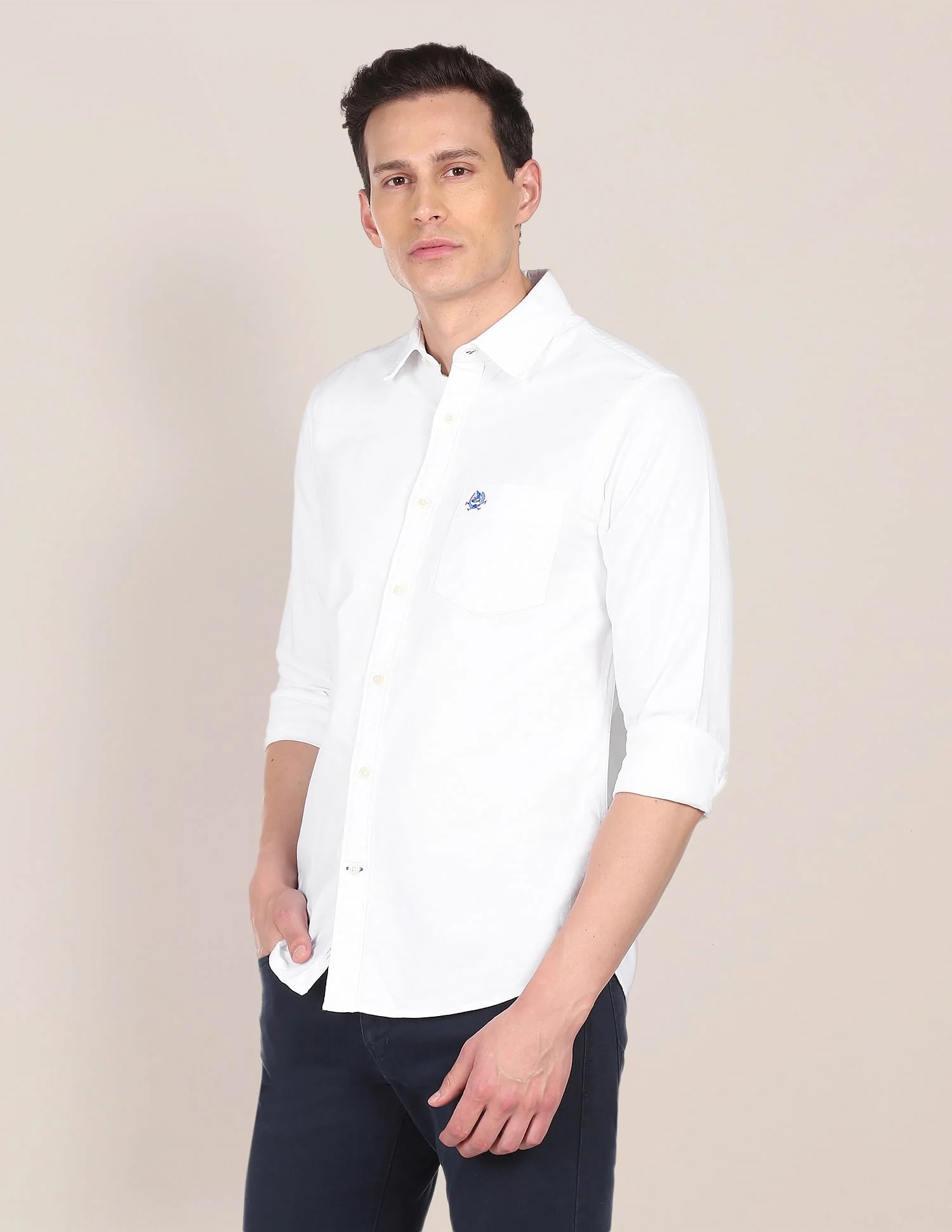 Rounded Cuff Solid Casual Shirt - Image 4