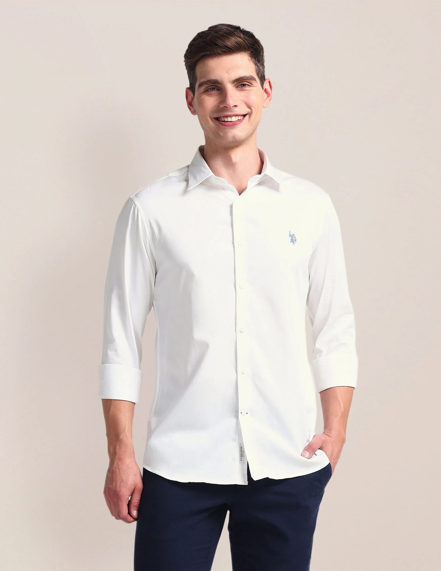 Semi-Cutaway Collar Solid Shirt