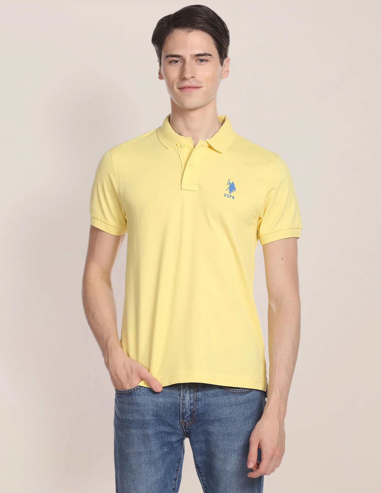 Ribbed Collar Solid Polo Shirt