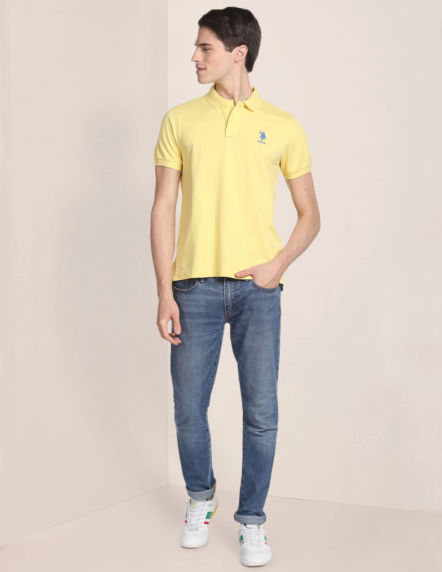 Ribbed Collar Solid Polo Shirt - Image 3