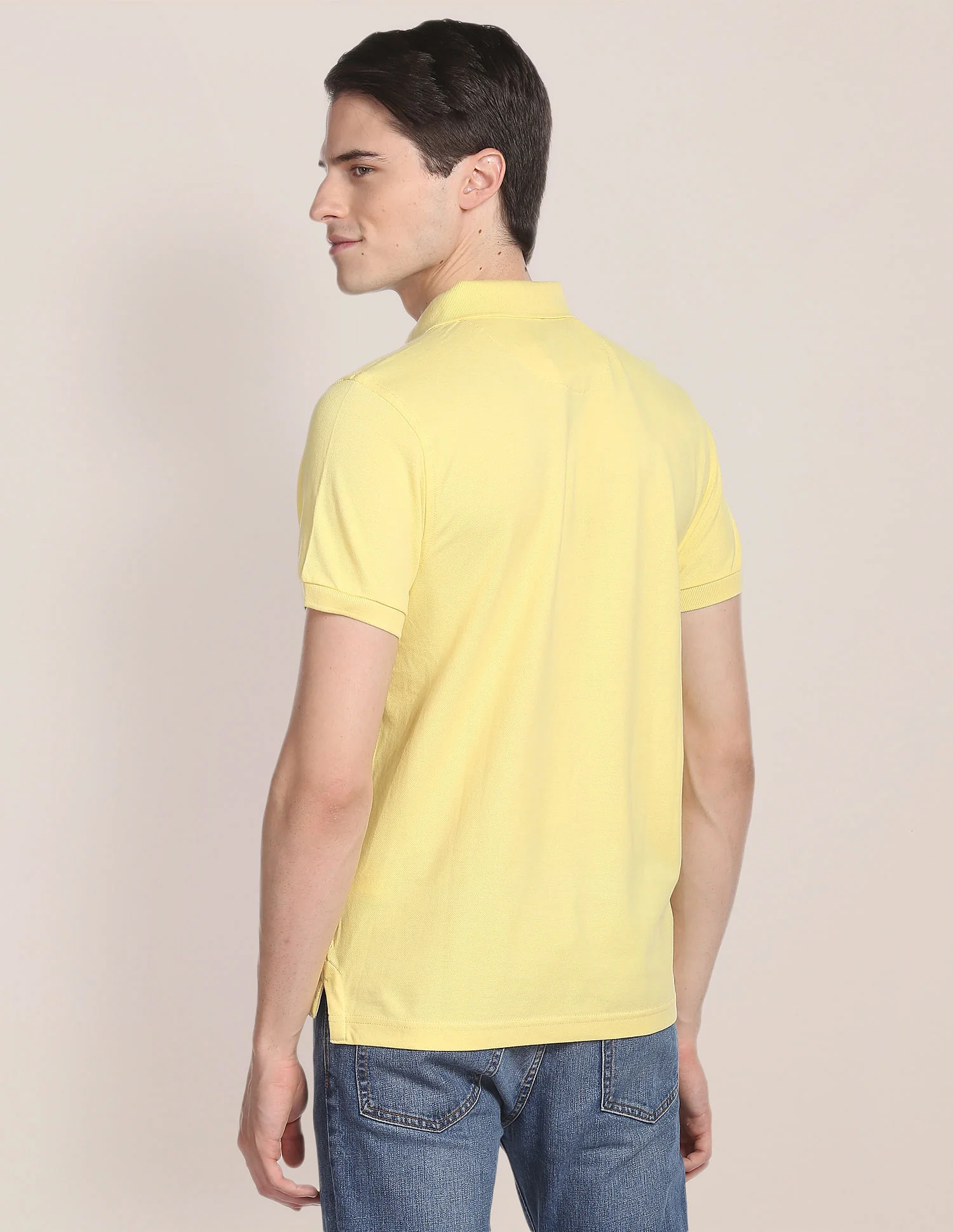 Ribbed Collar Solid Polo Shirt - Image 5
