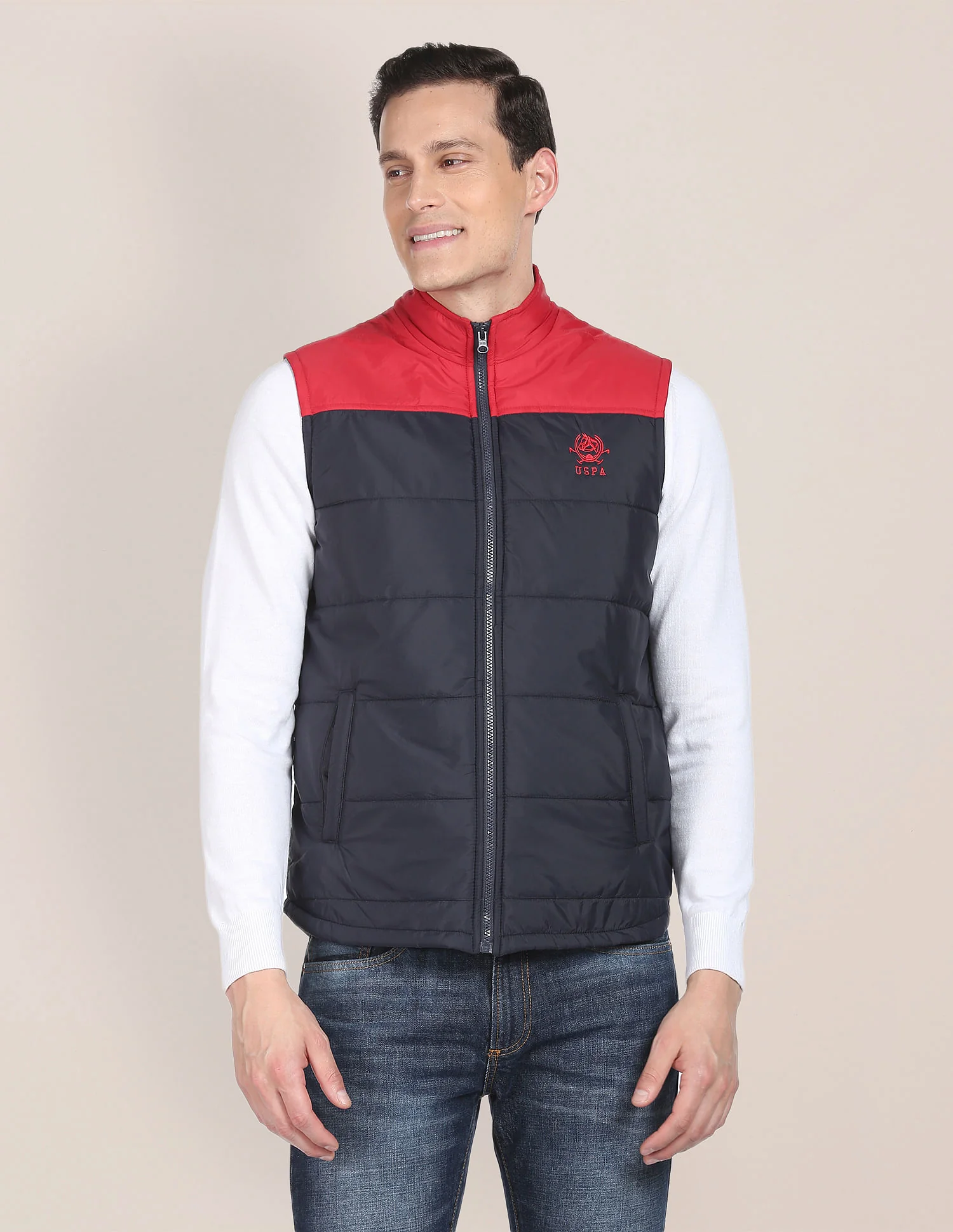 Sleeveless Colour Block Puffer Jacket