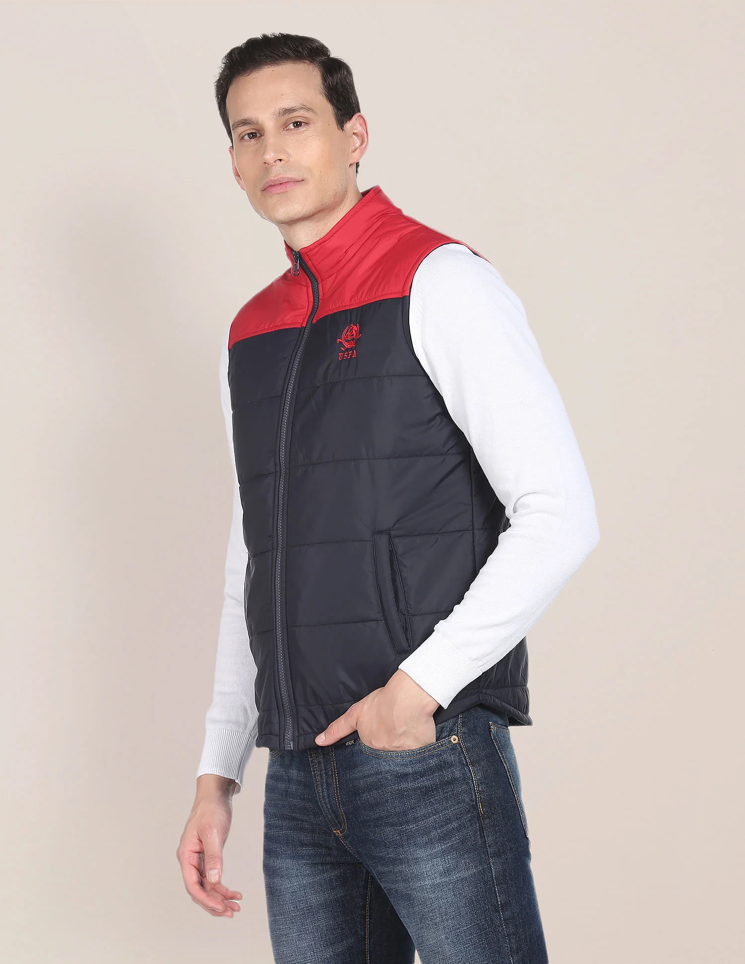 Sleeveless Colour Block Puffer Jacket - Image 4