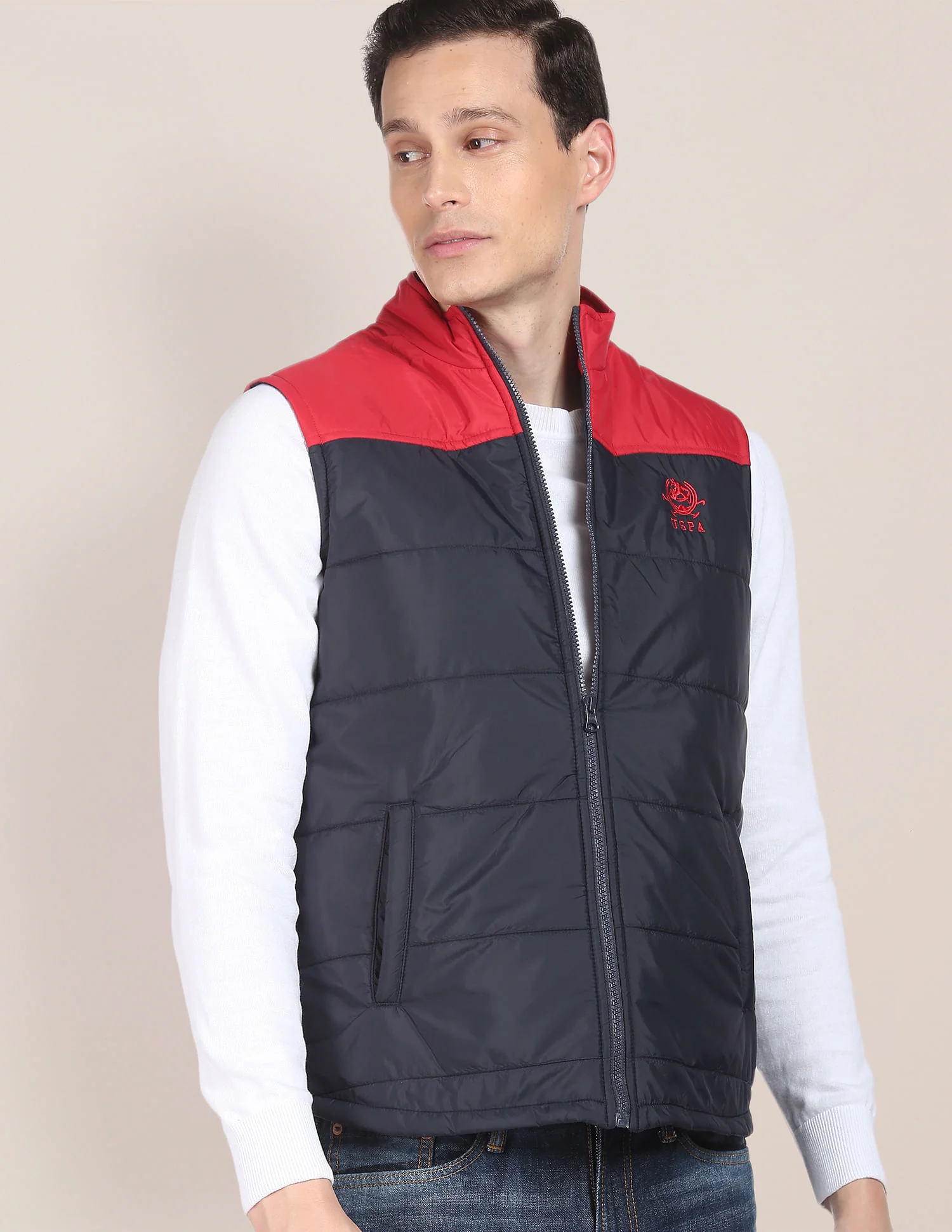 Sleeveless Colour Block Puffer Jacket - Image 6