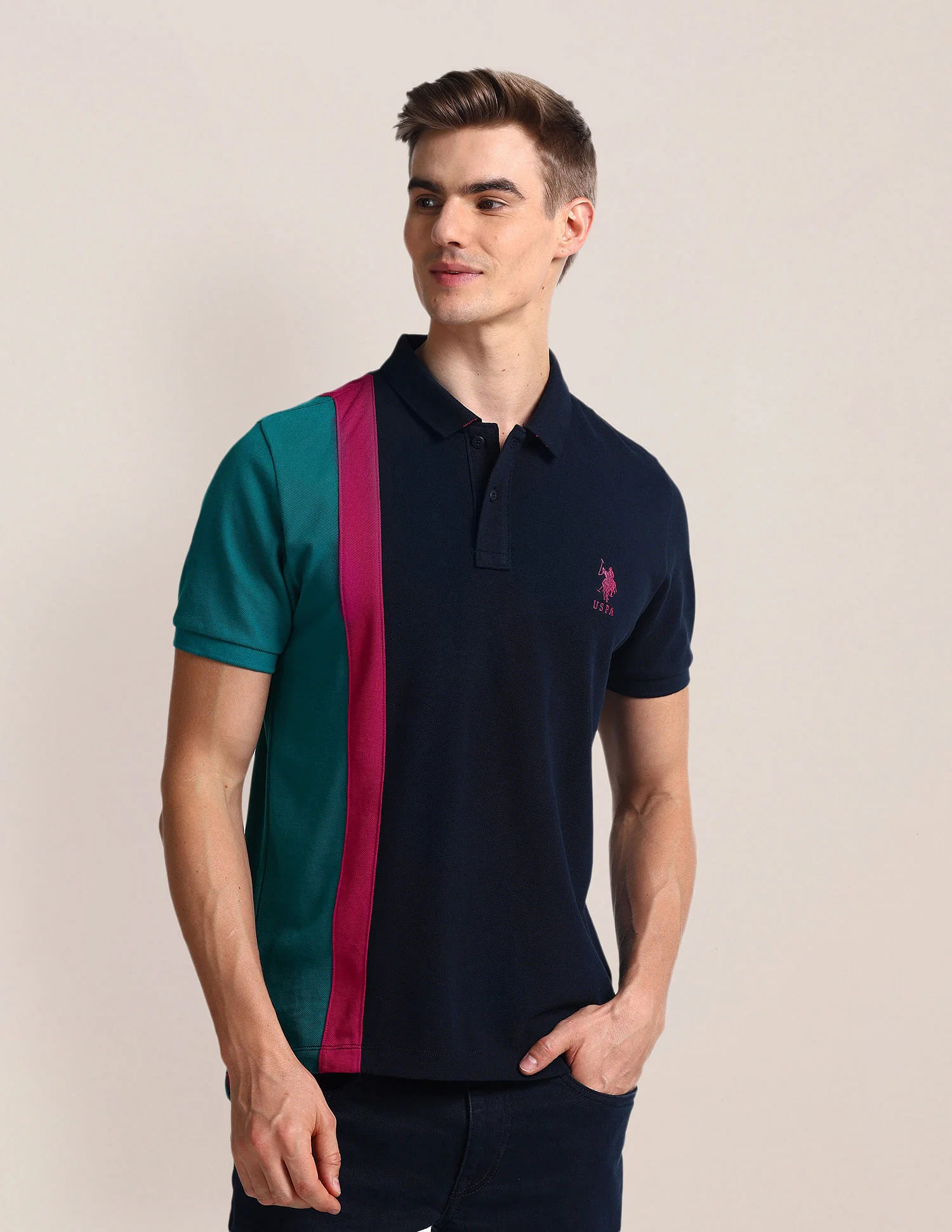 Slim Fit Colour Block Polo Shirt