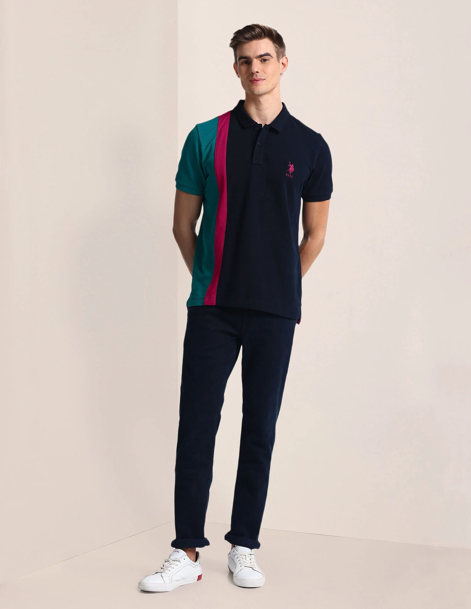 Slim Fit Colour Block Polo Shirt - Image 3