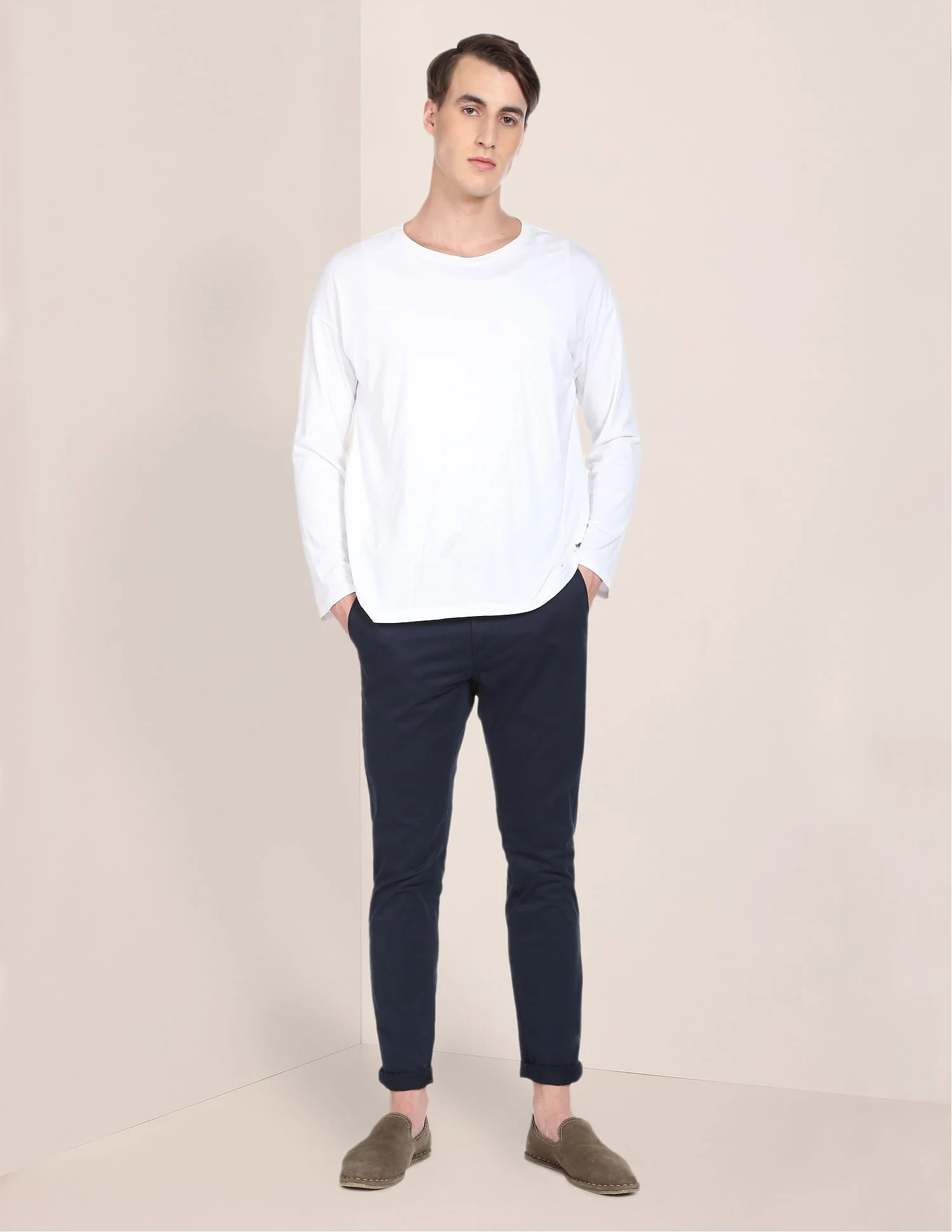 Solid Austin Trim Fit Casual Trousers - Image 3