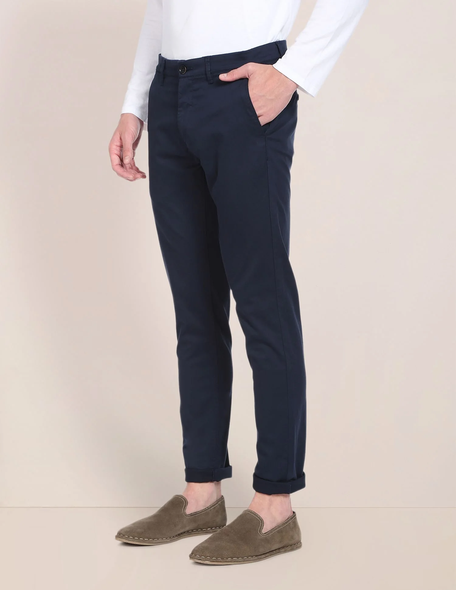 Solid Austin Trim Fit Casual Trousers - Image 4