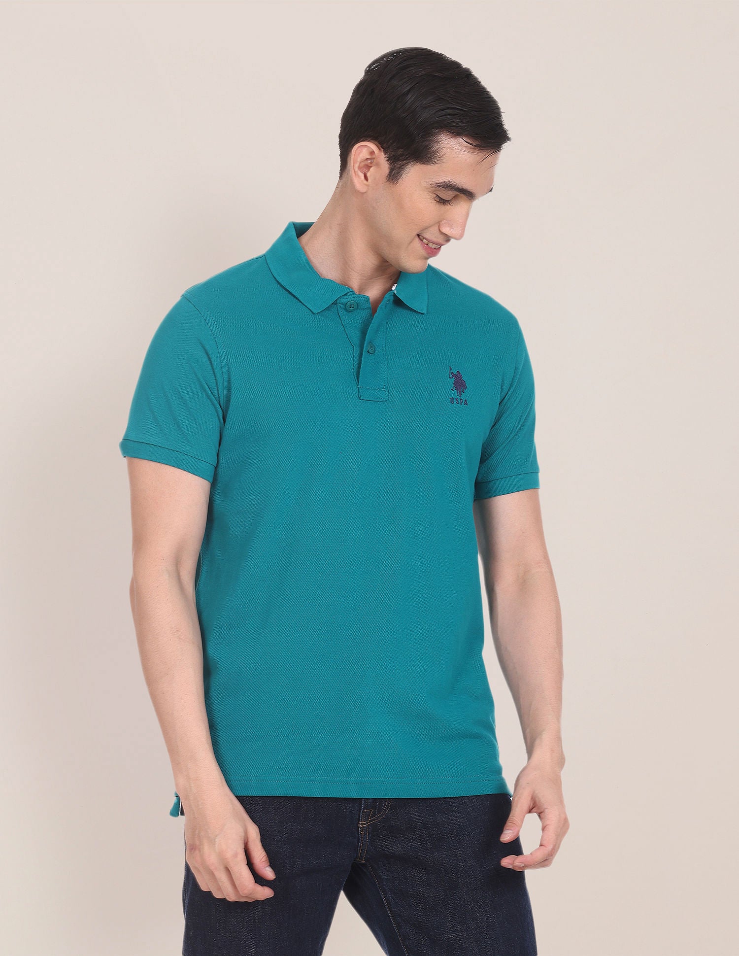 Ribbed Collar Solid Polo Shirt