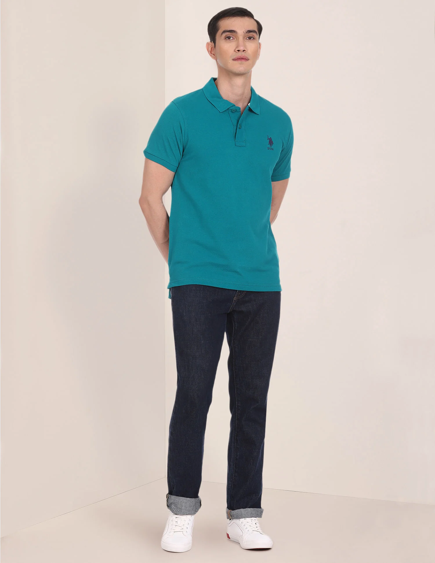Ribbed Collar Solid Polo Shirt - Image 3
