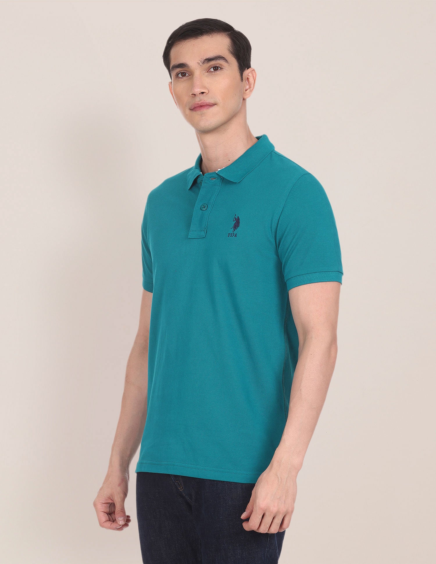 Ribbed Collar Solid Polo Shirt - Image 4