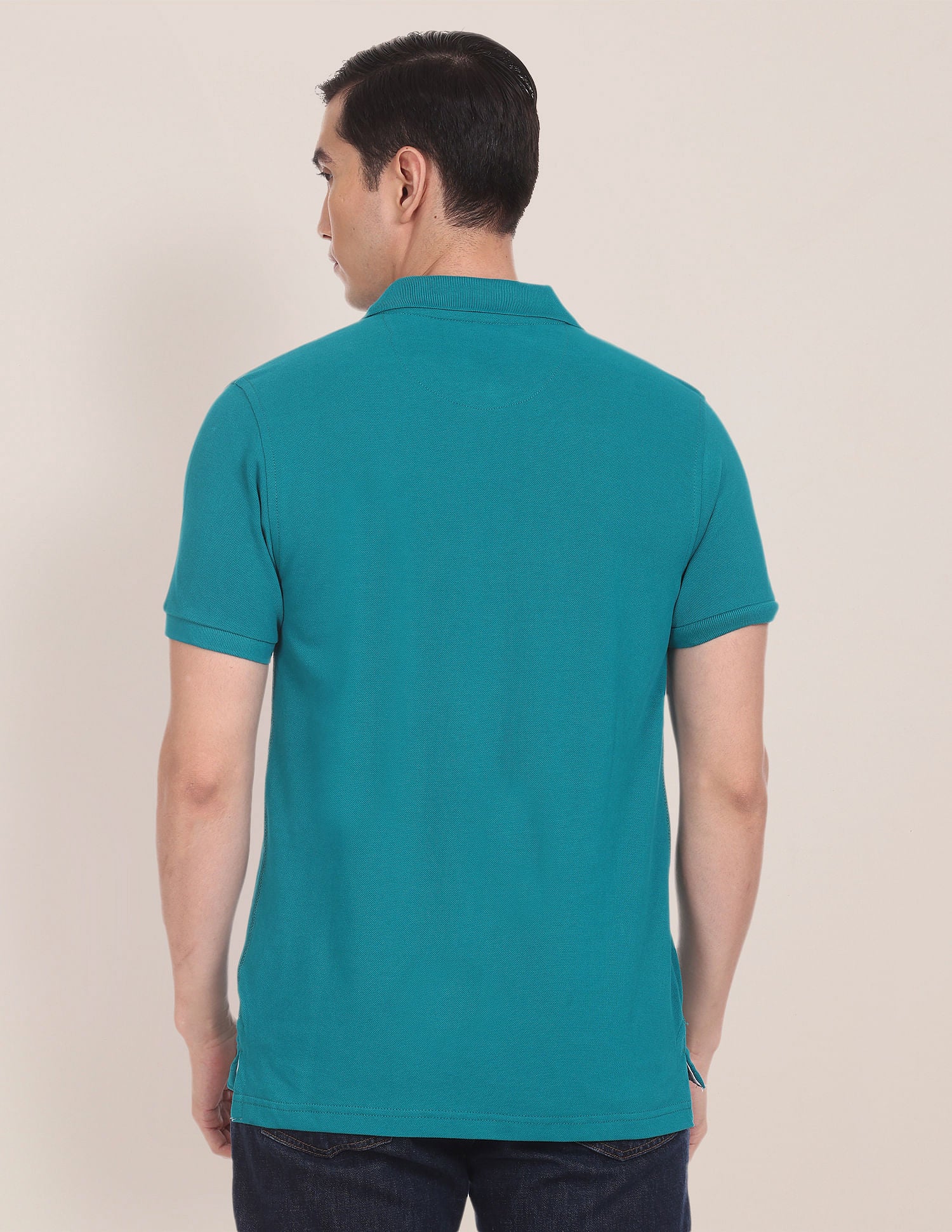 Ribbed Collar Solid Polo Shirt - Image 5