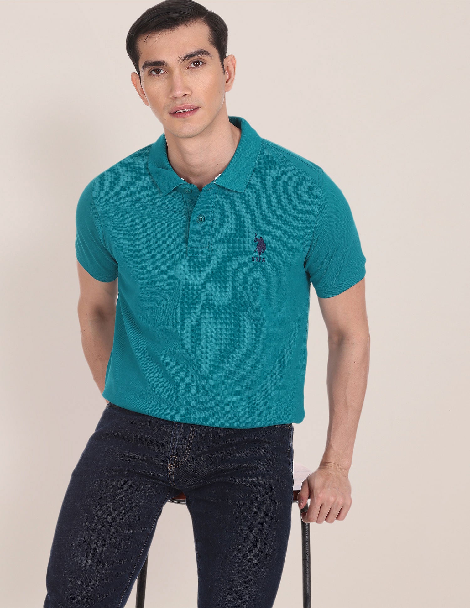 Ribbed Collar Solid Polo Shirt - Image 6