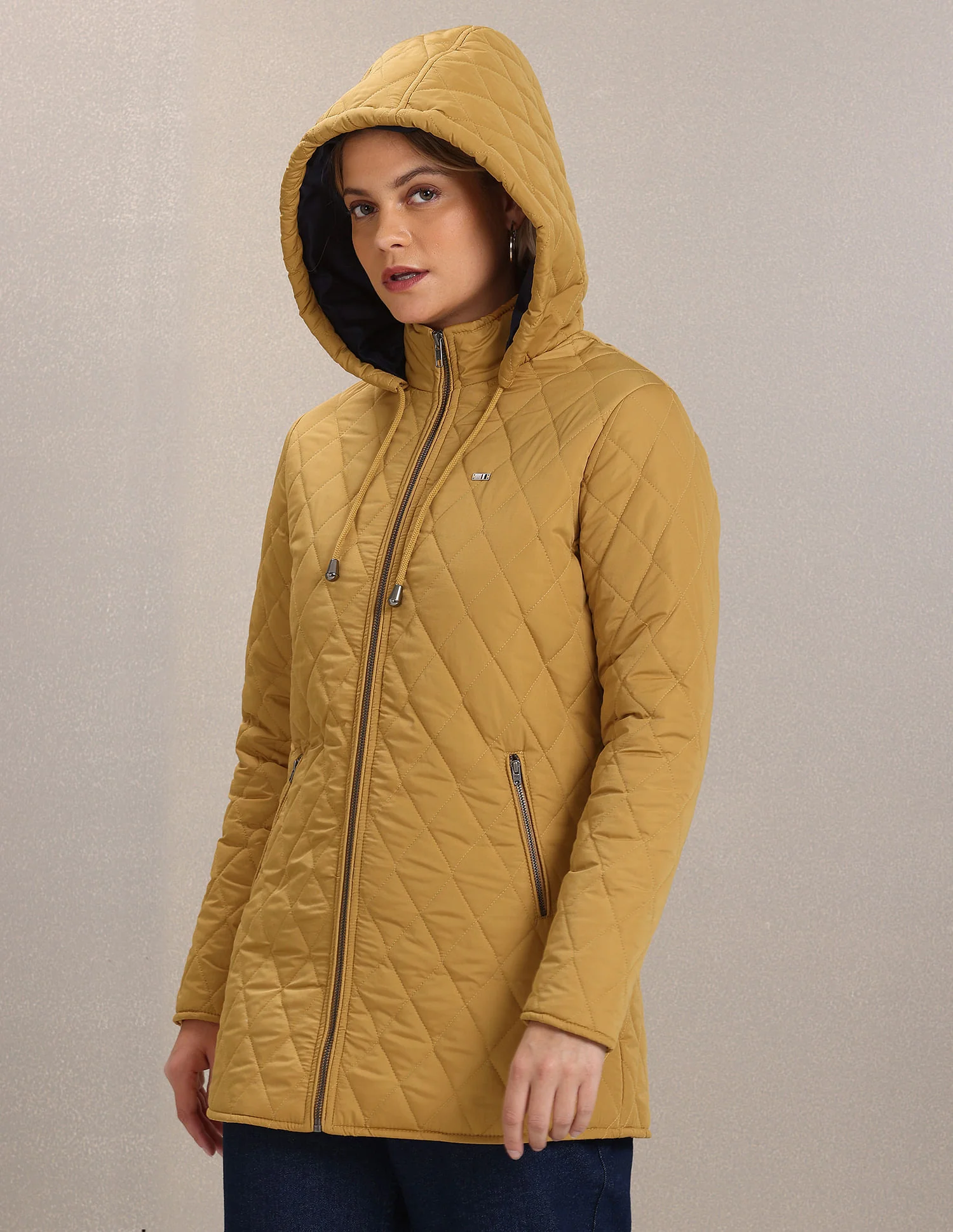 Solid High Neck Quilted Jacket - Image 4