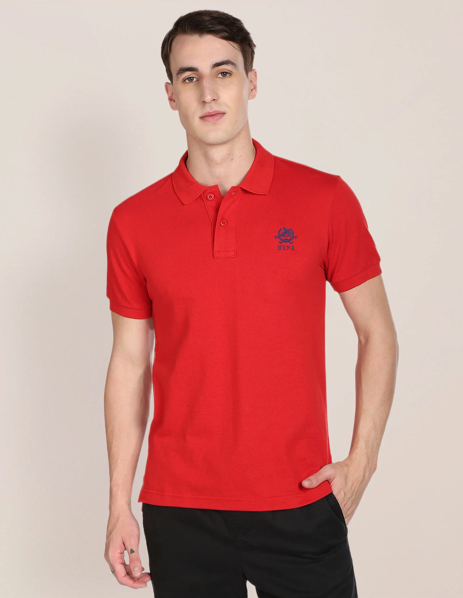Solid Pique Knit Polo Shirt