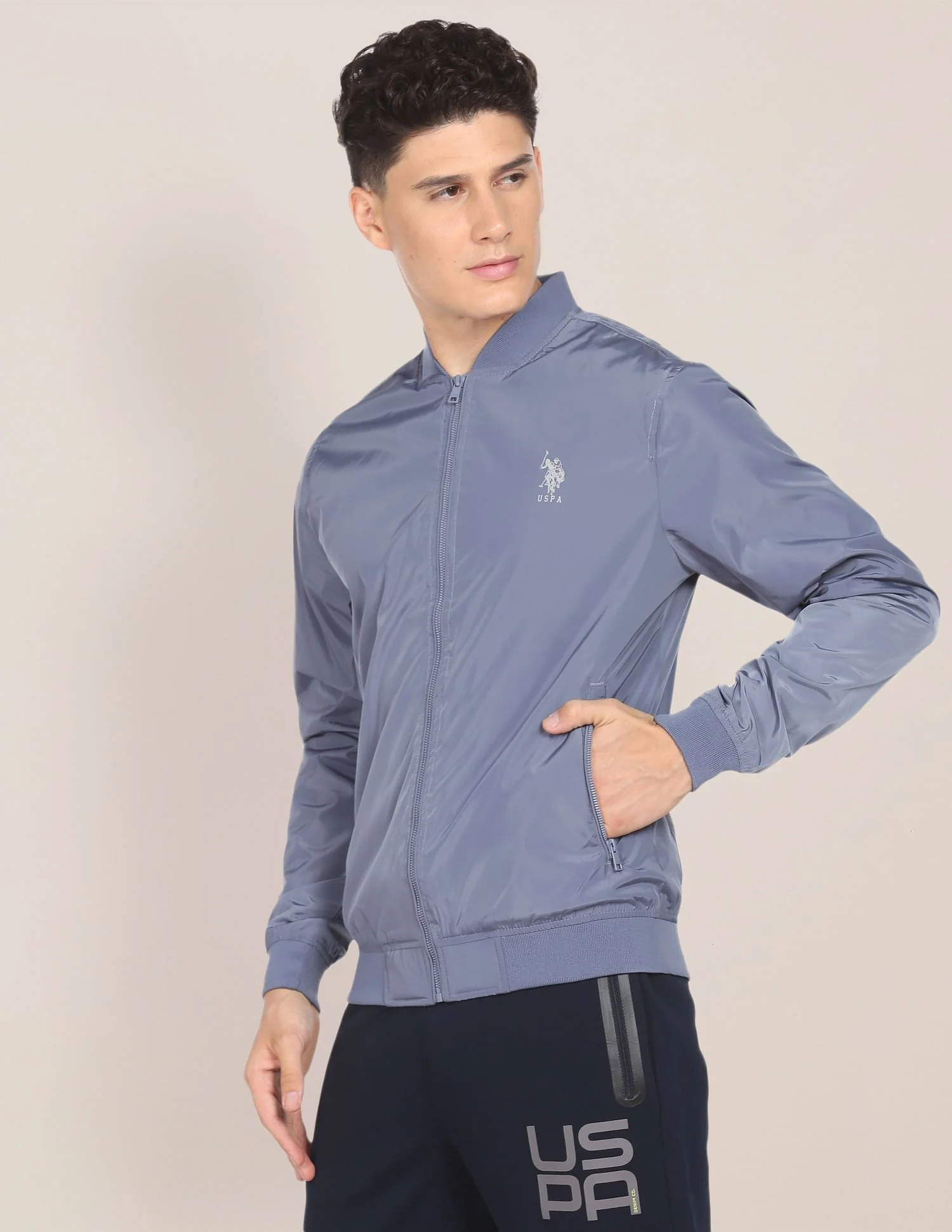 Solid Stand Collar Bomber Jacket - Image 4