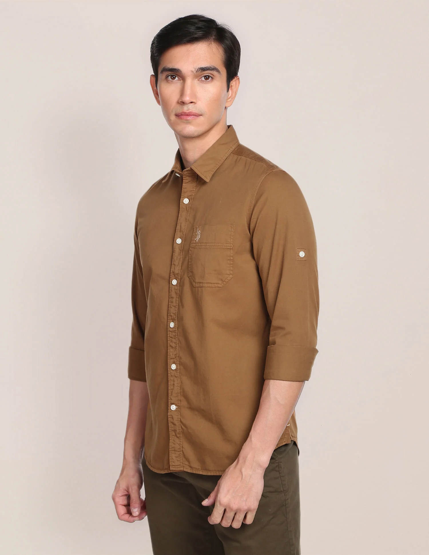 Solid Twill Convertible Sleeve Casual Shirt - Image 4