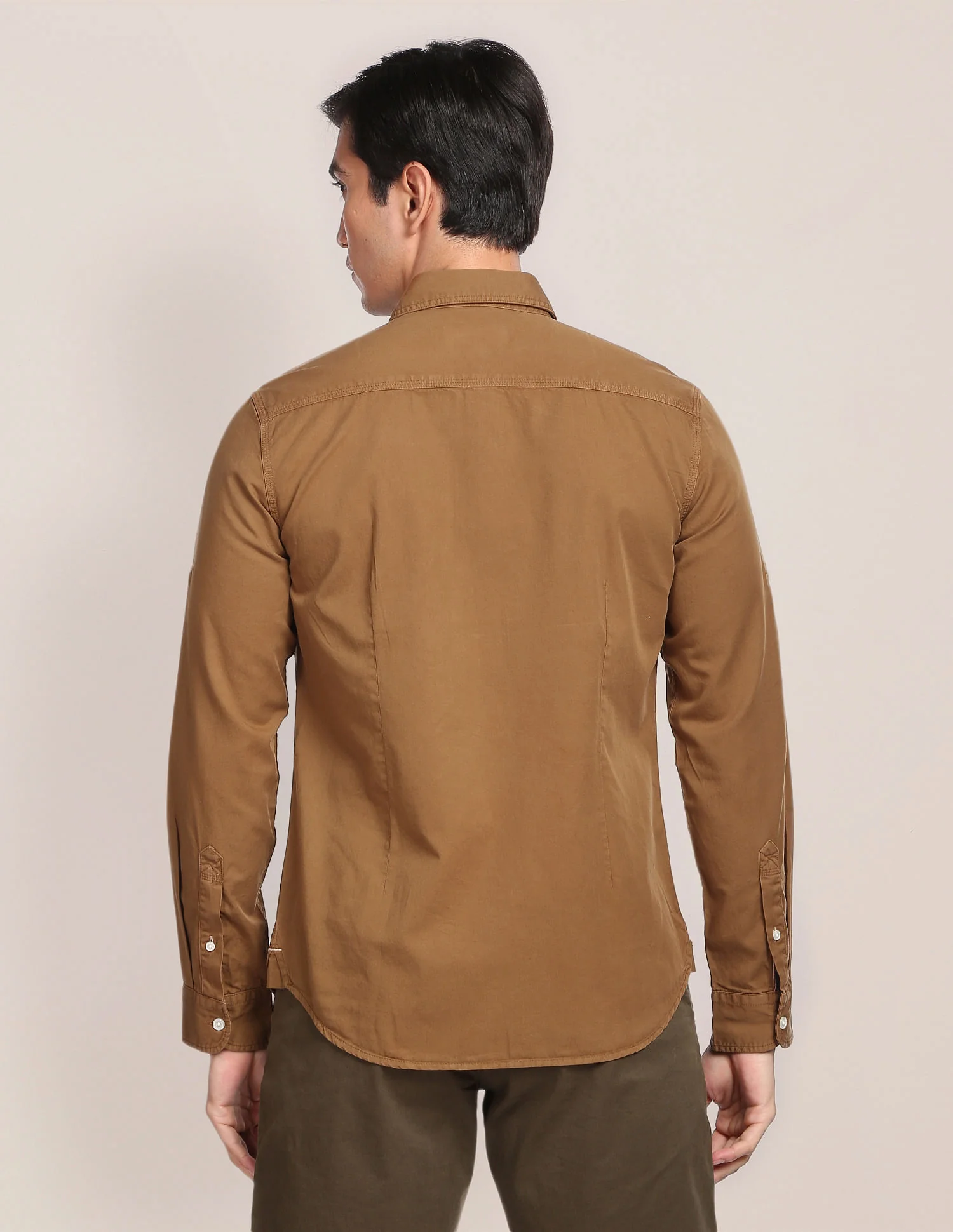 Solid Twill Convertible Sleeve Casual Shirt - Image 5