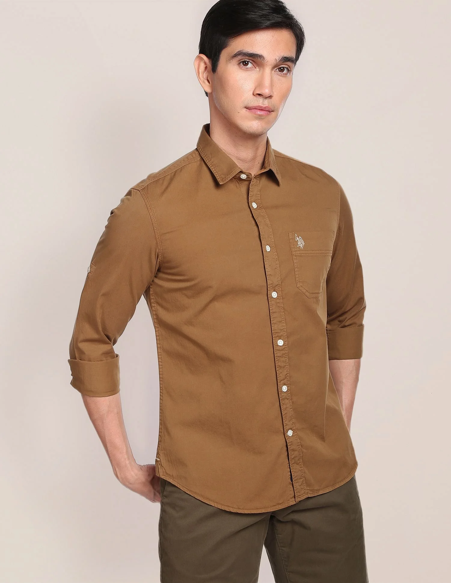 Solid Twill Convertible Sleeve Casual Shirt - Image 6