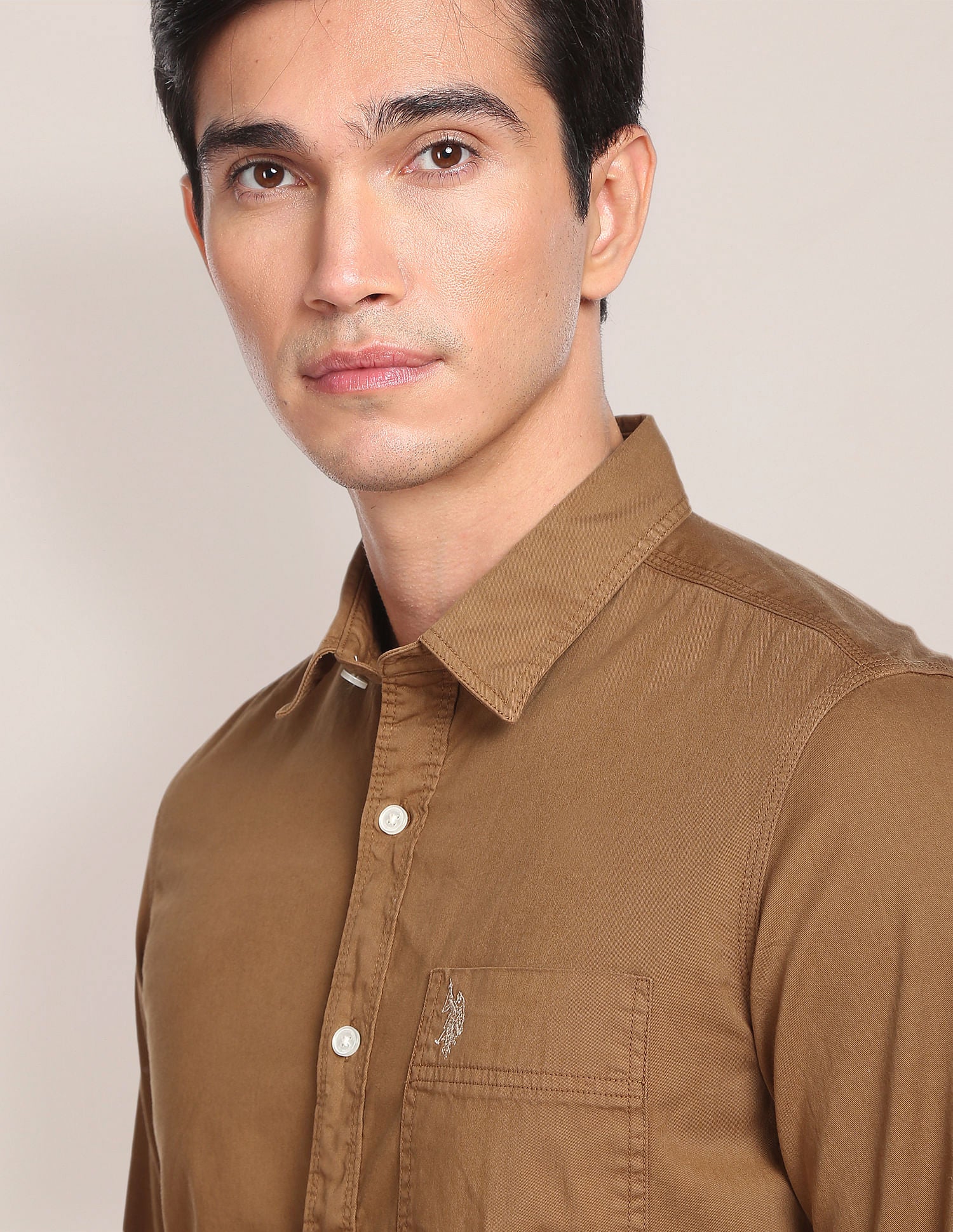 Solid Twill Convertible Sleeve Casual Shirt - Image 7