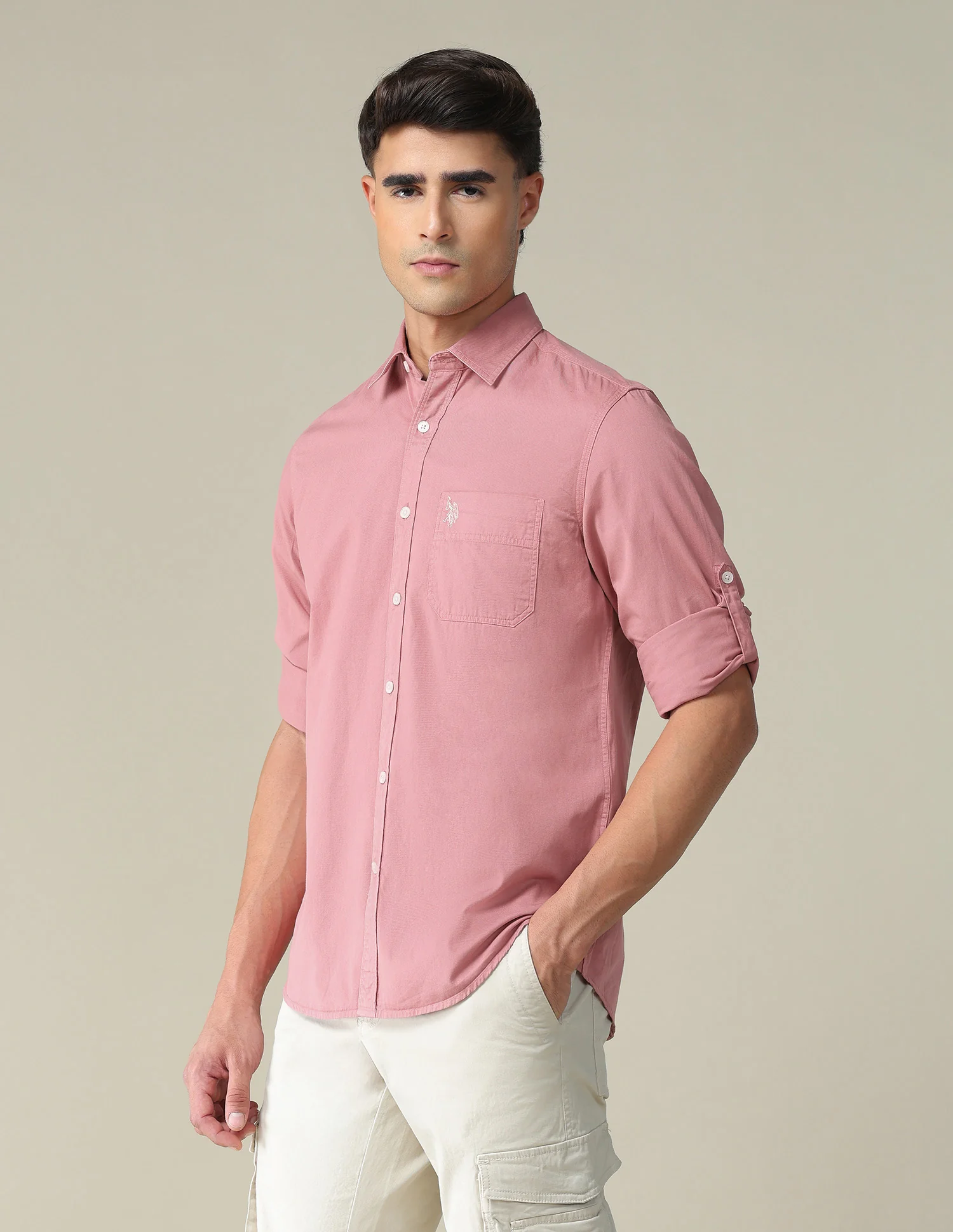 Solid Twill Convertible Sleeve Casual Shirt - Image 4