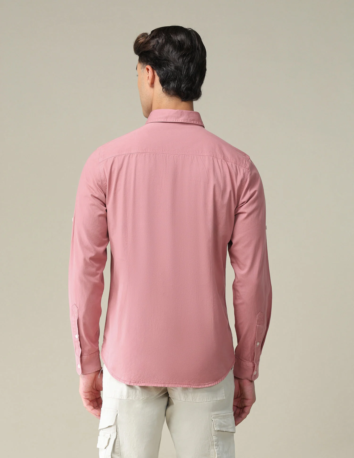 Solid Twill Convertible Sleeve Casual Shirt - Image 5