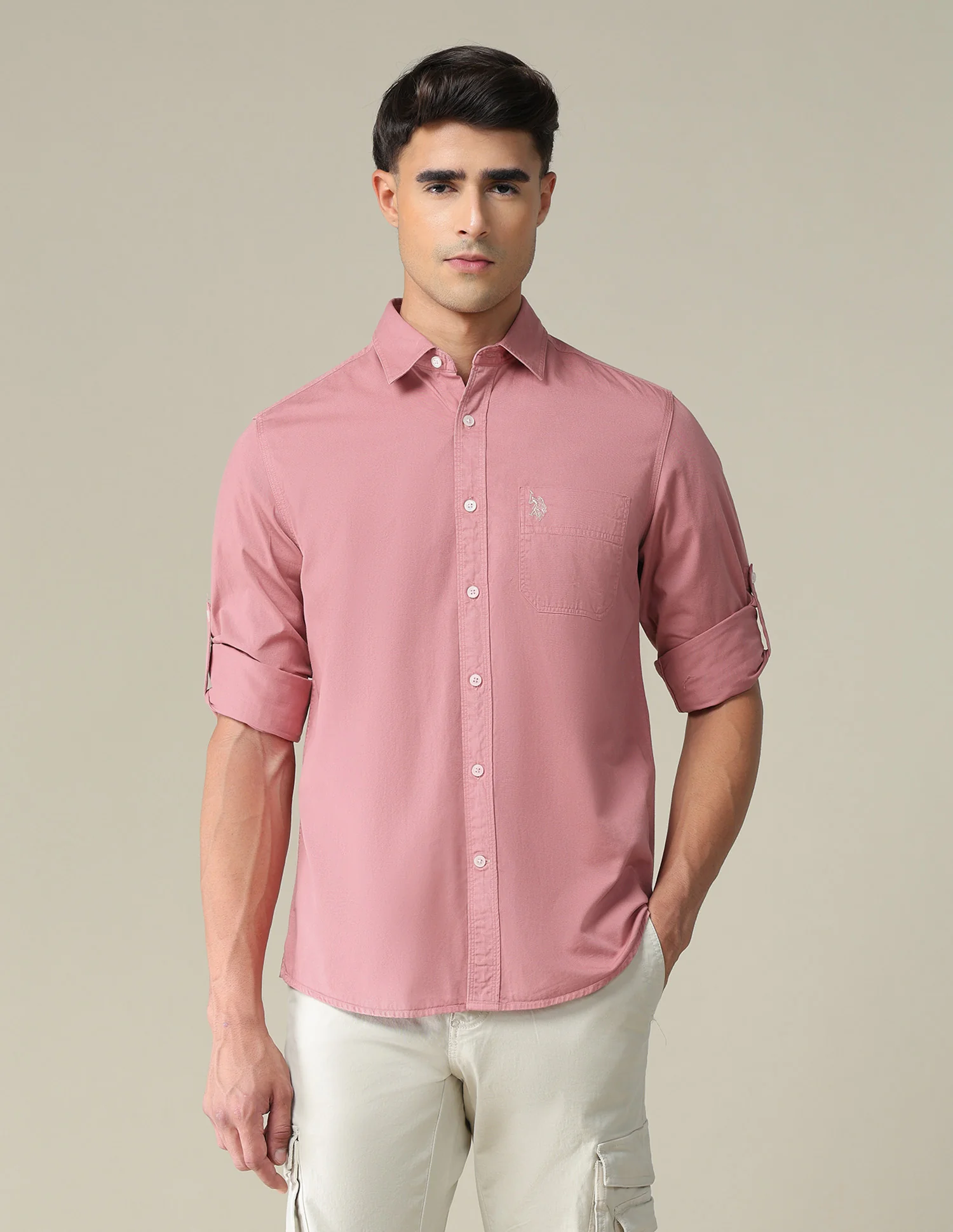 Solid Twill Convertible Sleeve Casual Shirt - Image 6