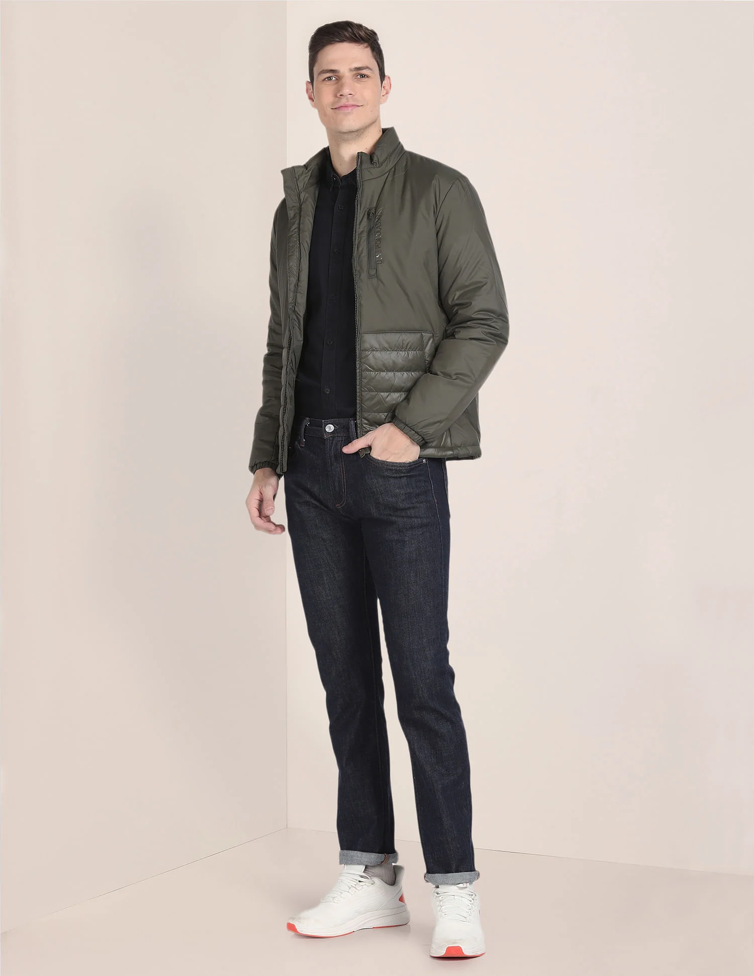 Solid Zip Up Quilted Jacket - Image 3