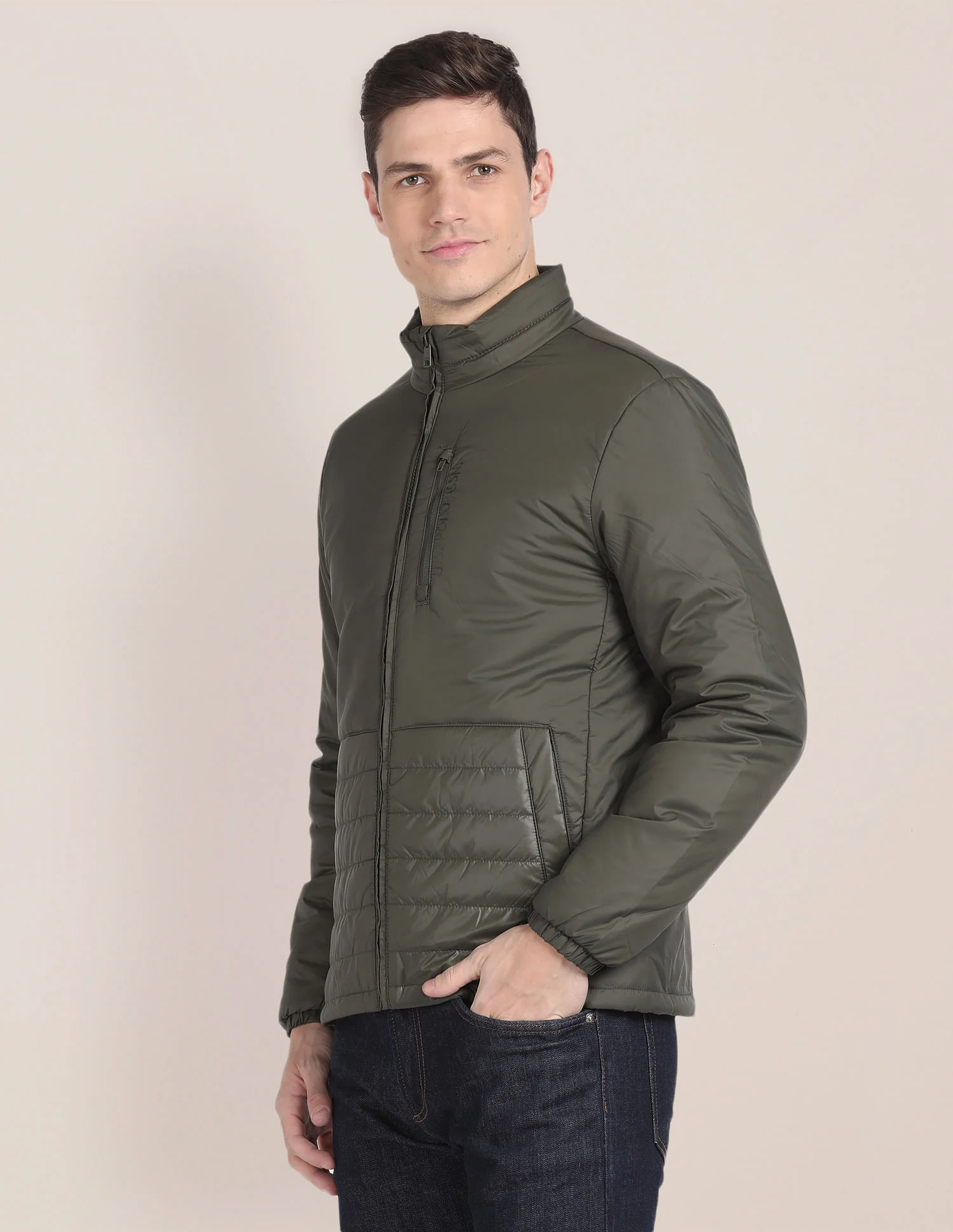 Solid Zip Up Quilted Jacket - Image 4