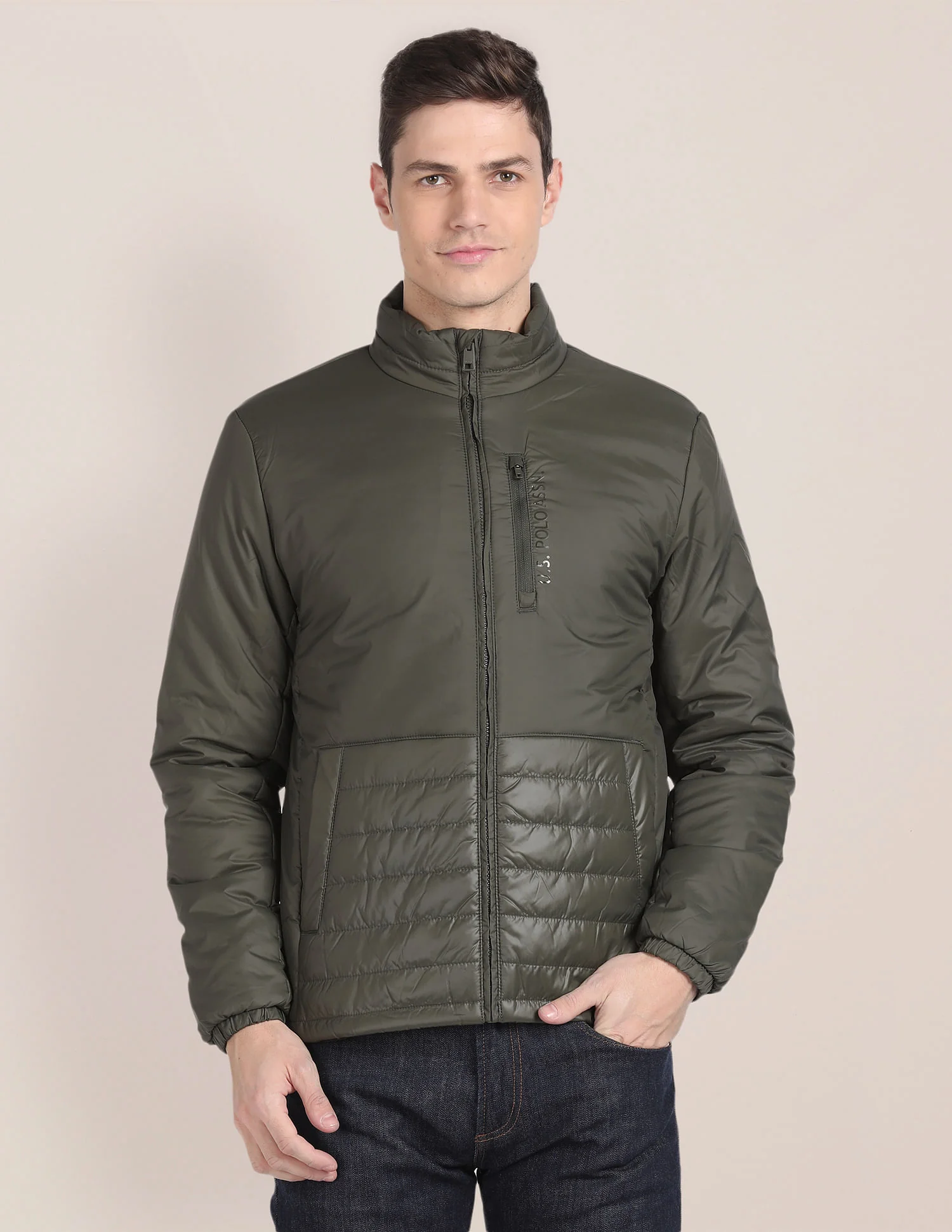 Solid Zip Up Quilted Jacket - Image 6