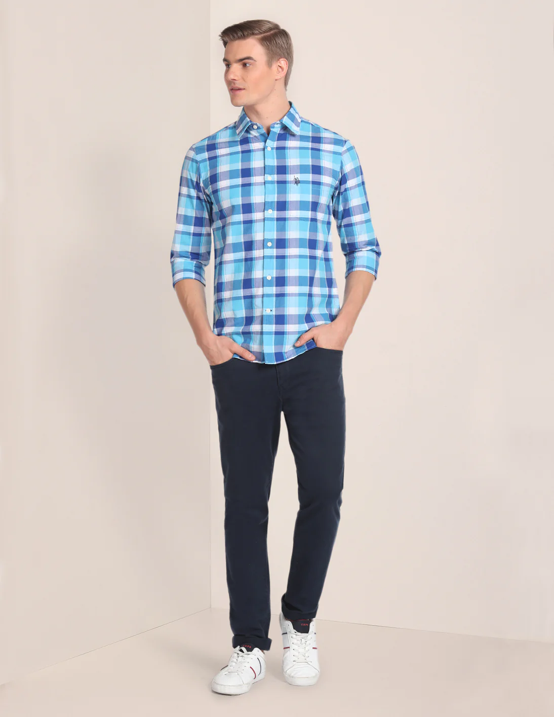 Spread Collar Checked Shirt - Image 3