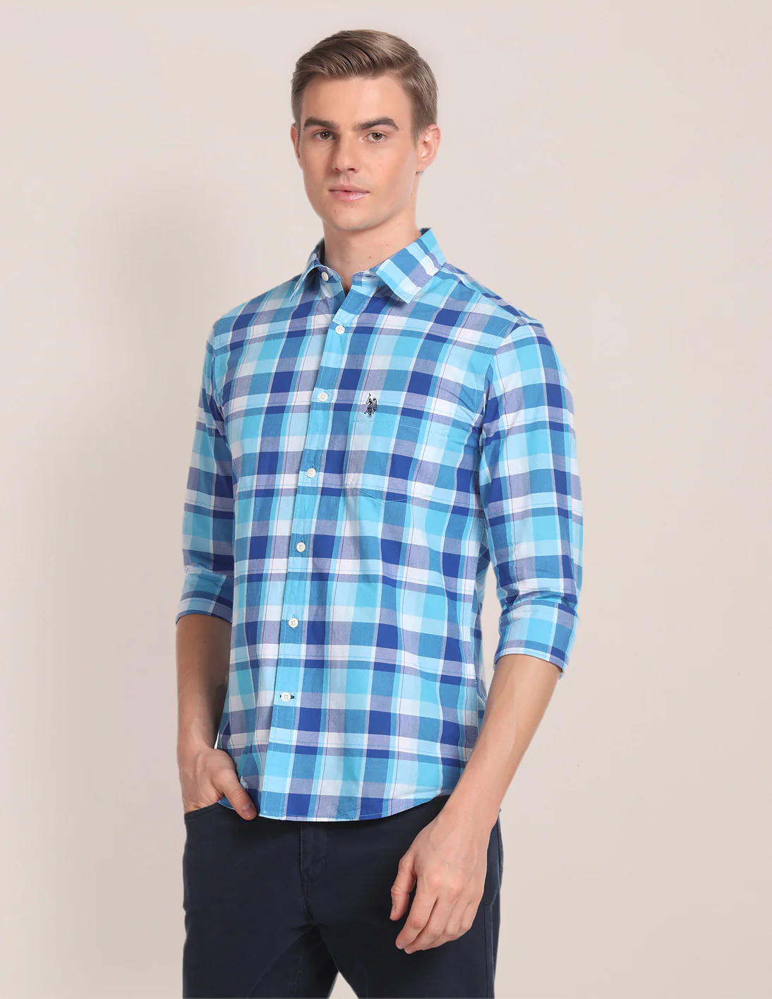 Spread Collar Checked Shirt - Image 4