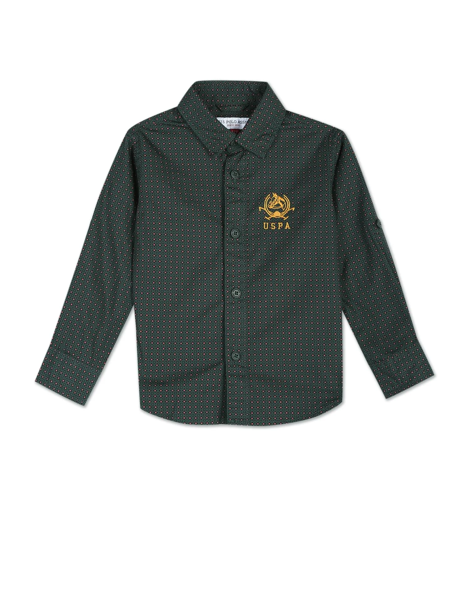 Spread Collar Geometric Print Cotton Shirt