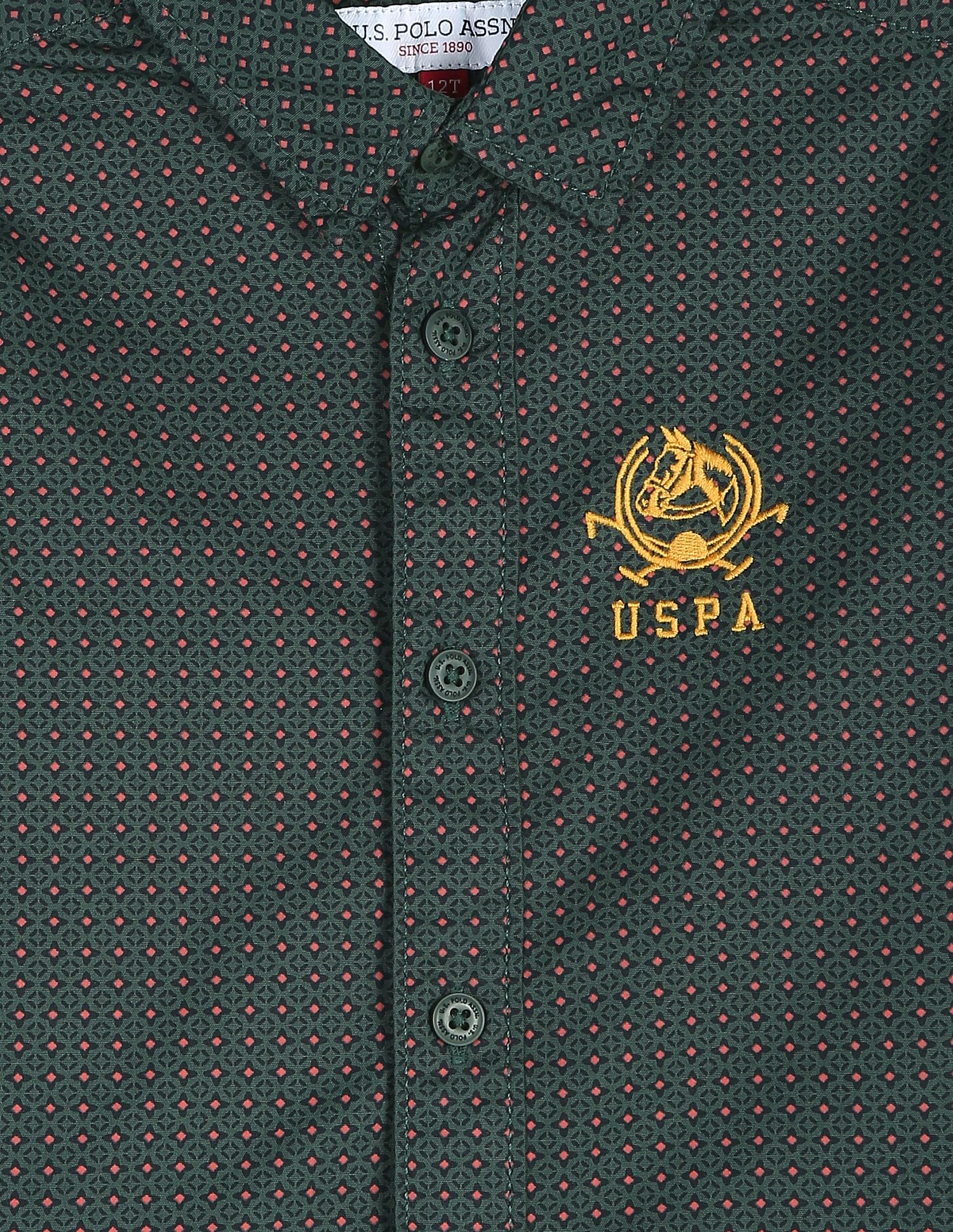 Spread Collar Geometric Print Cotton Shirt - Image 3