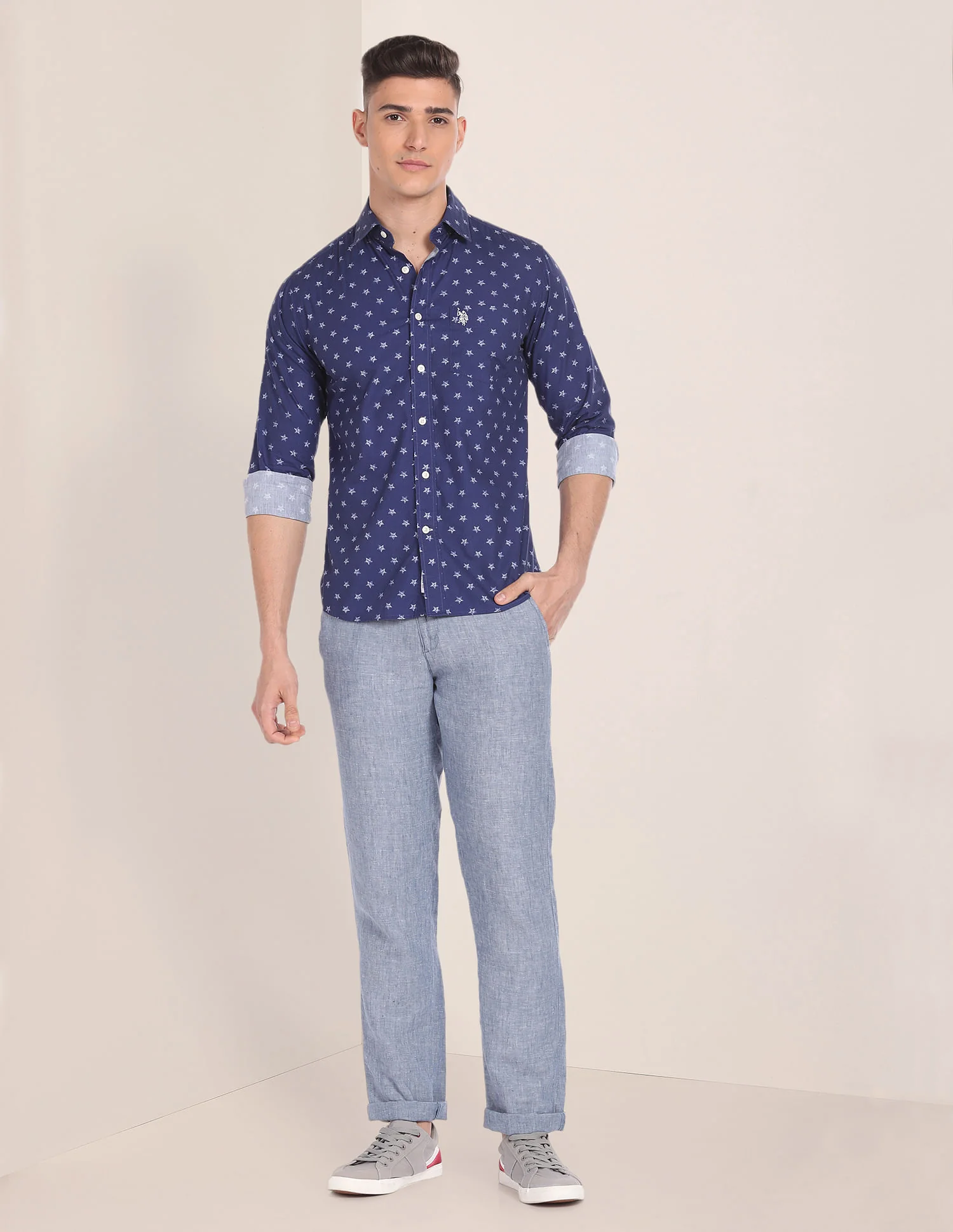 Spread Collar Geometric Print Shirt - Image 3